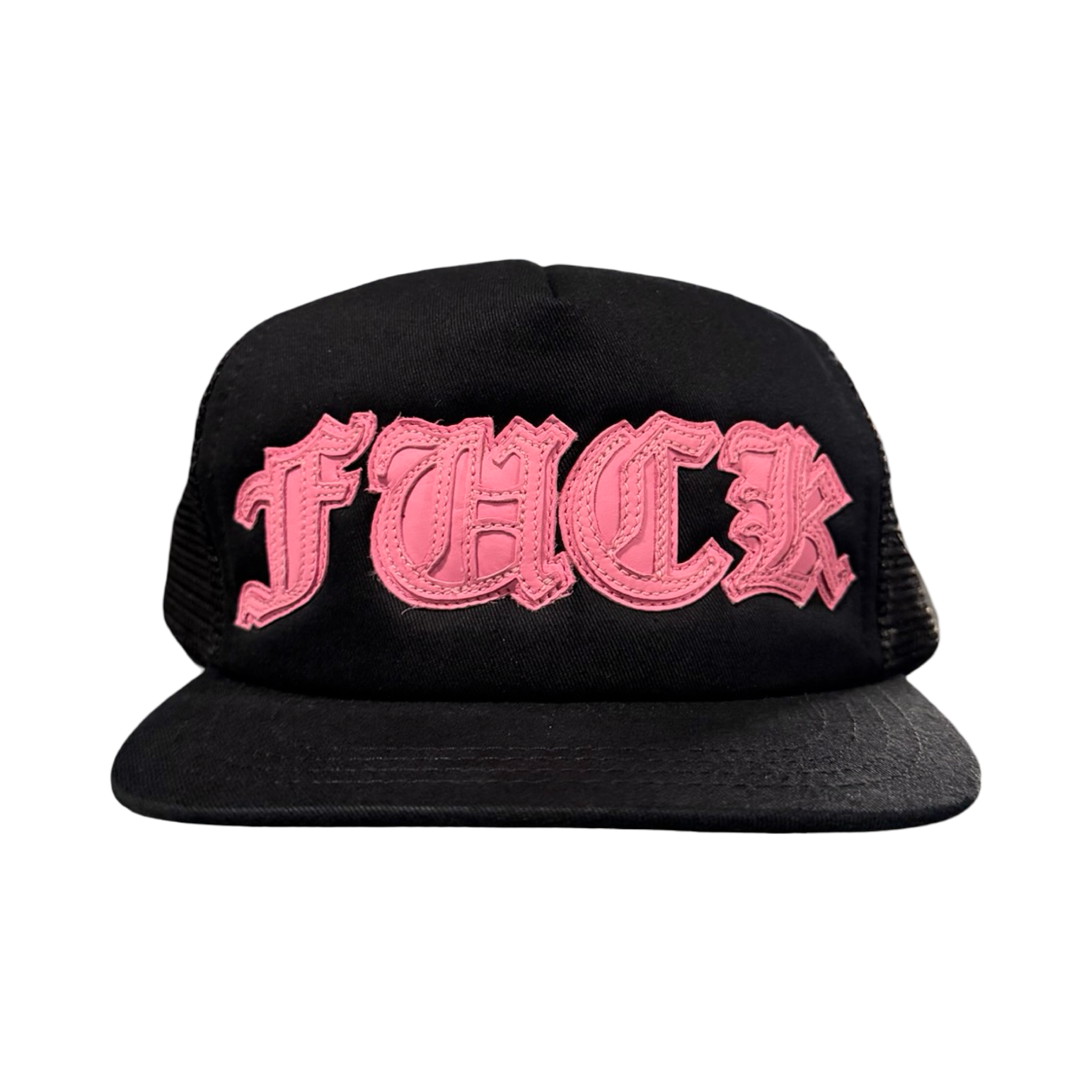 Chrome Hearts Pink Leather Fuck Patch Trucker Black