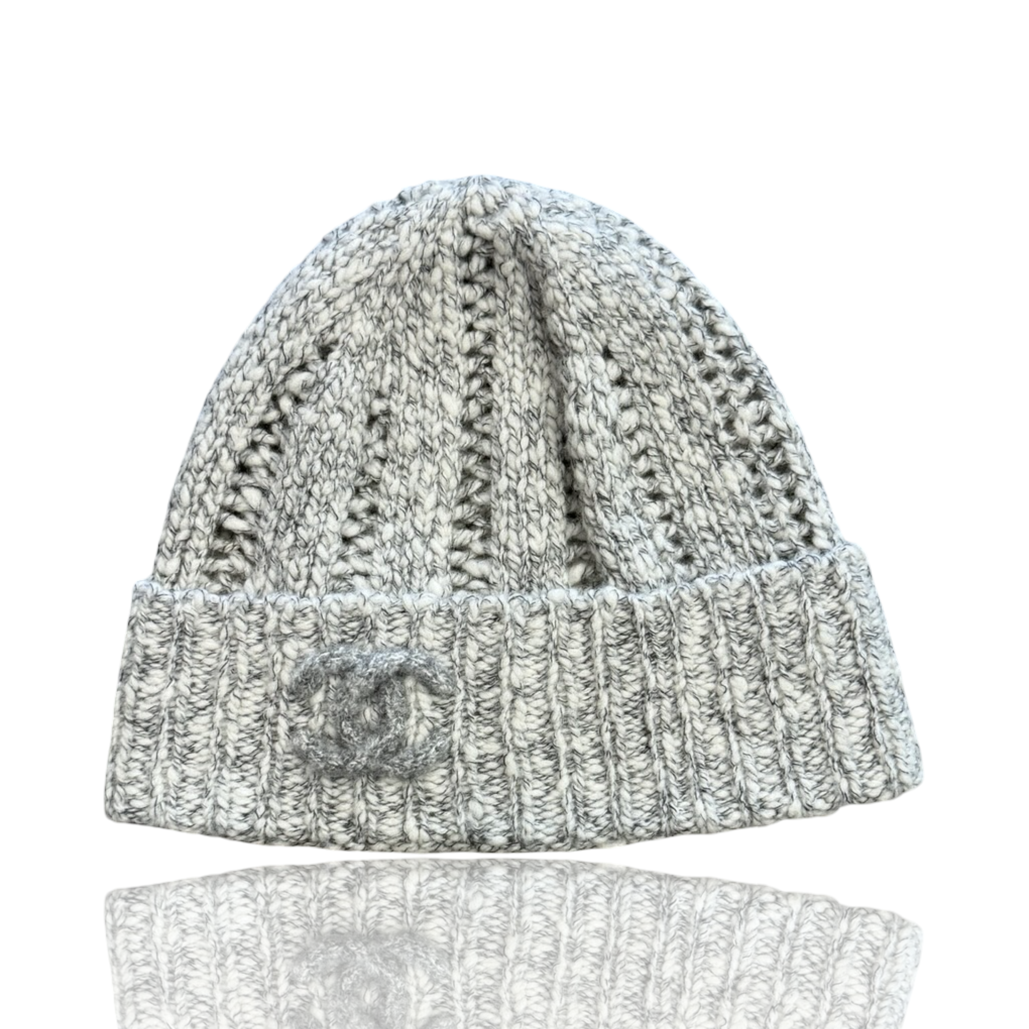 Chanel Wool CC Logo Beanie Grey/White