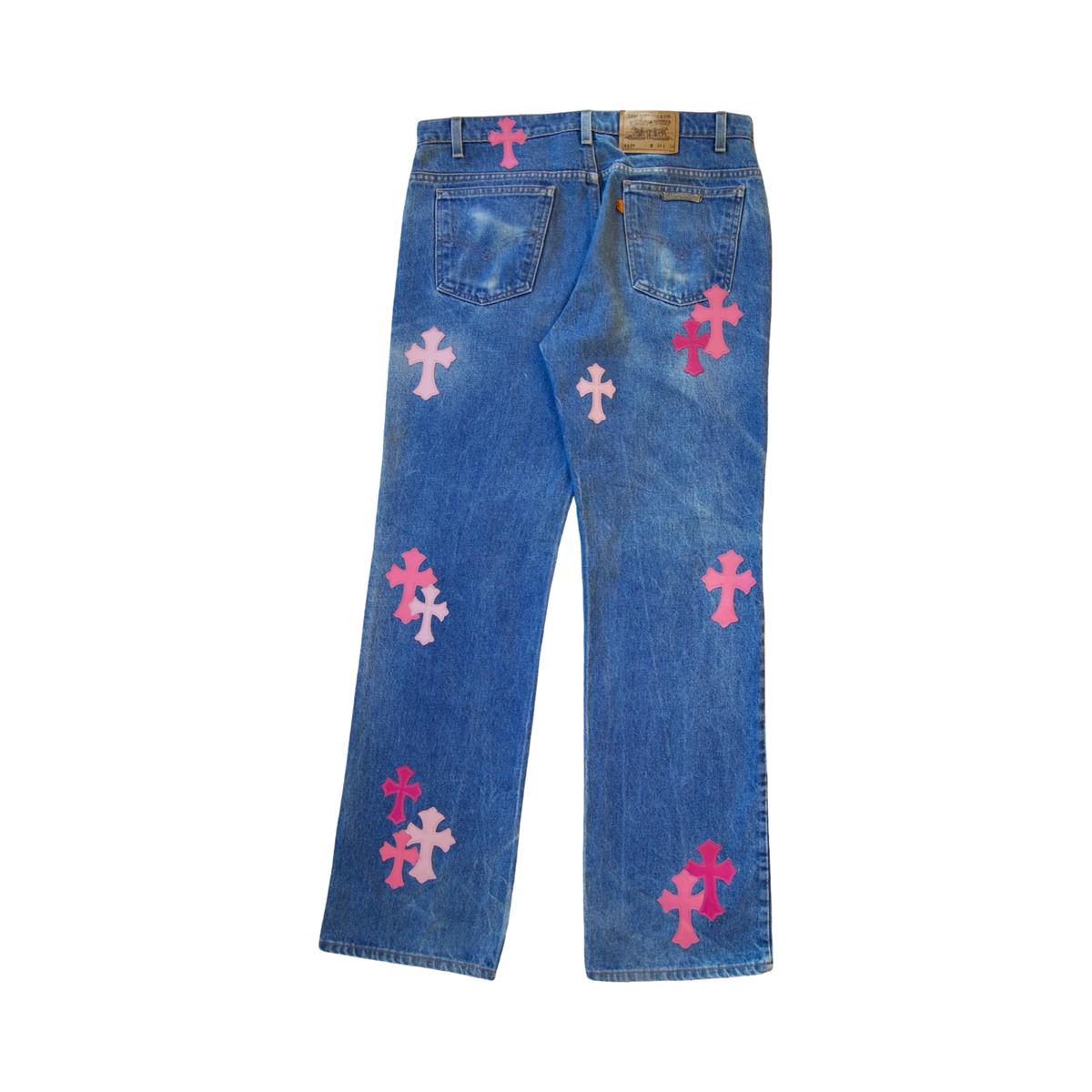 Chrome Hearts Levi's 517 Art Basel Pink Cross Light Wash Jeans