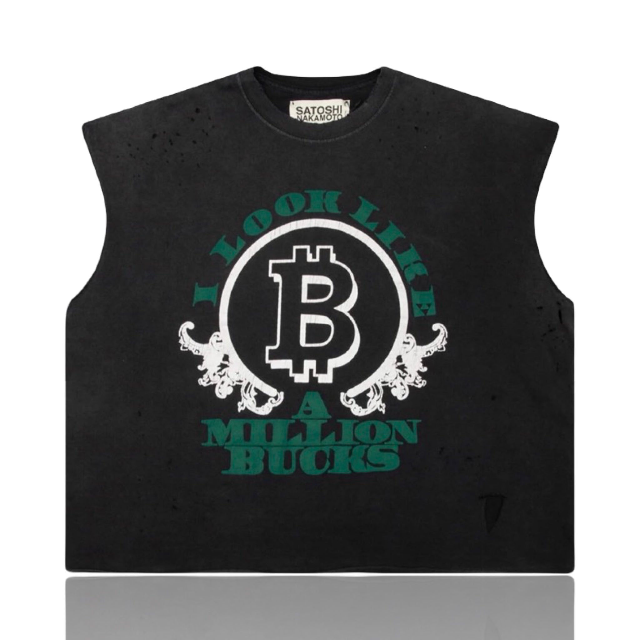 Satoshi Nakamoto Million Bucks Tee Cut Off Black