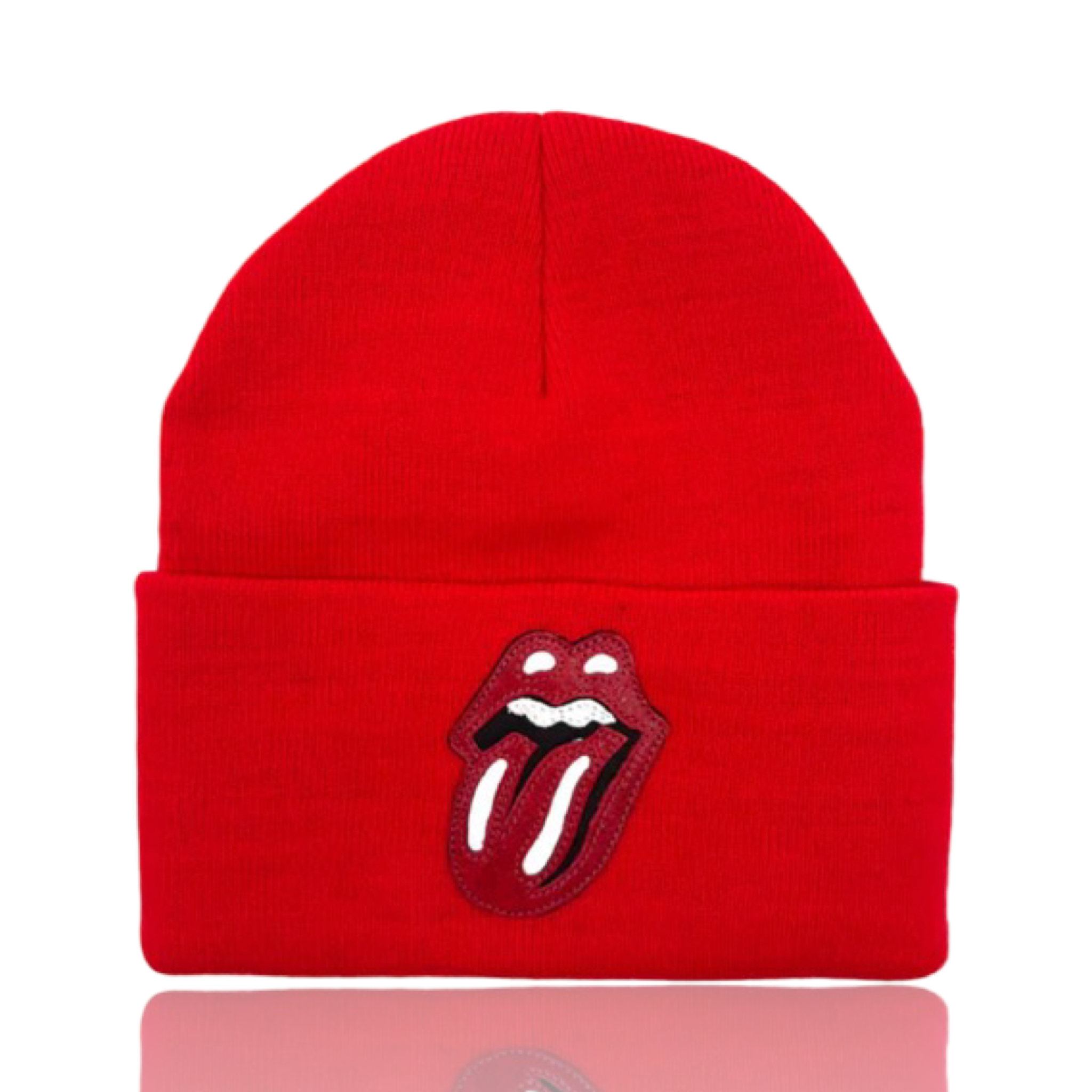 Chrome Hearts Rolling Stones Leather Patch Beanie Red