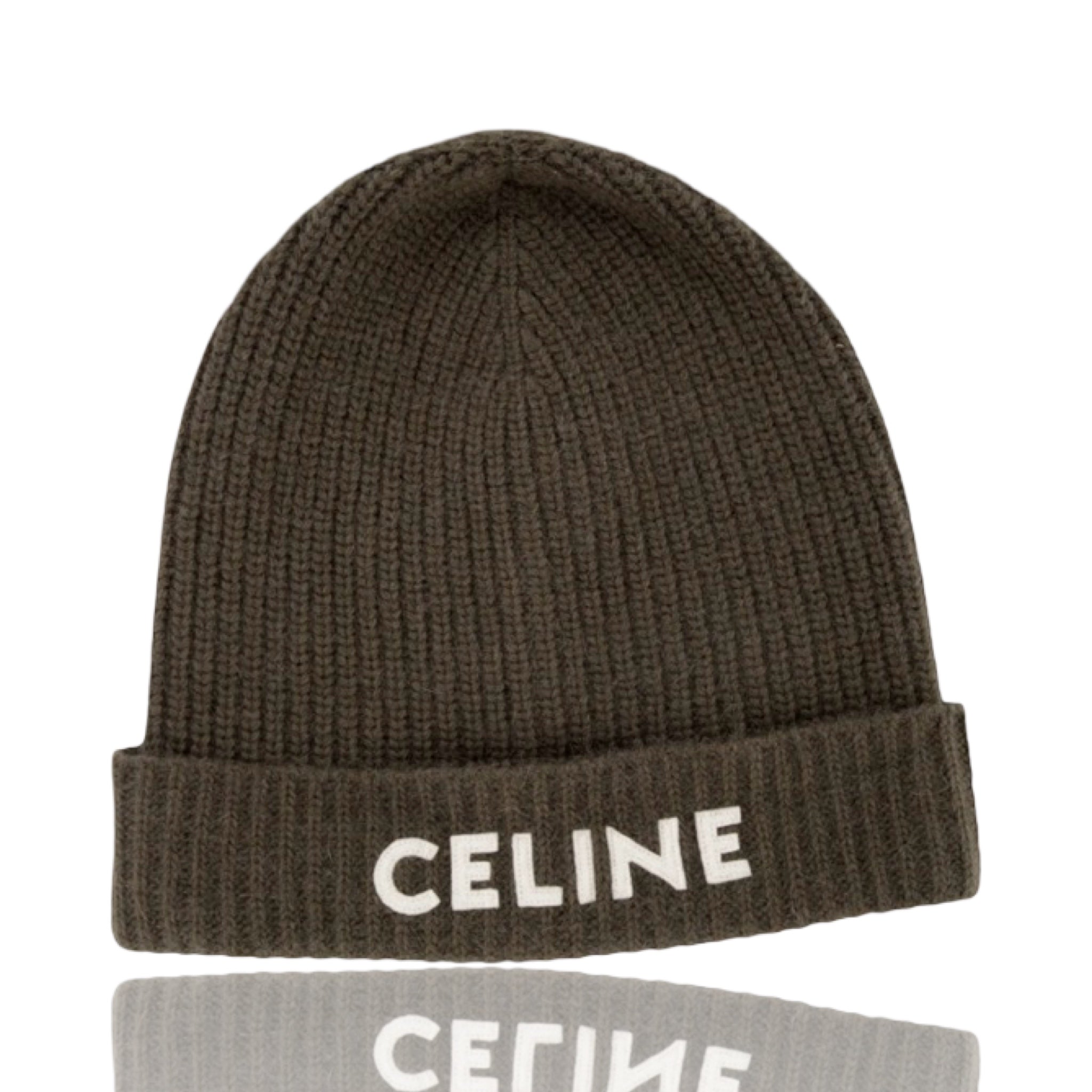 Celine Logo Knit Olive Beanie