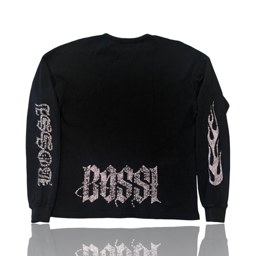 BOSSI Thermal Rhinestone Logo Longsleeve Black/Pink