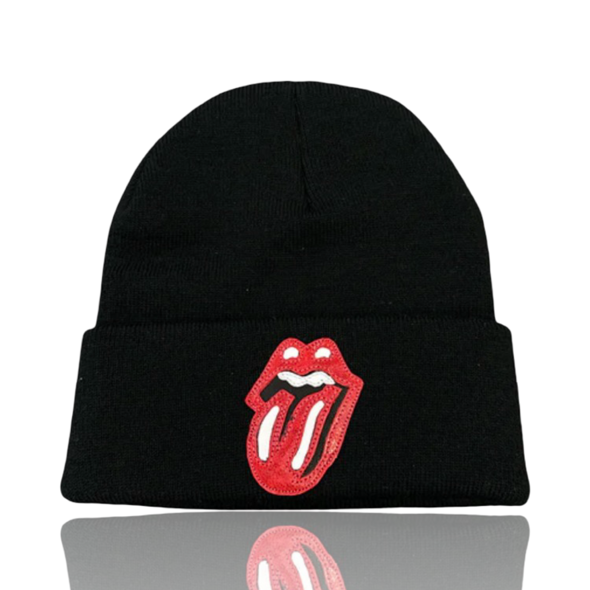 Chrome Hearts Black Rolling Stones Leather Patch Beanie