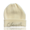 Chanel Ivory Cashmere Sequin Logo Beanie