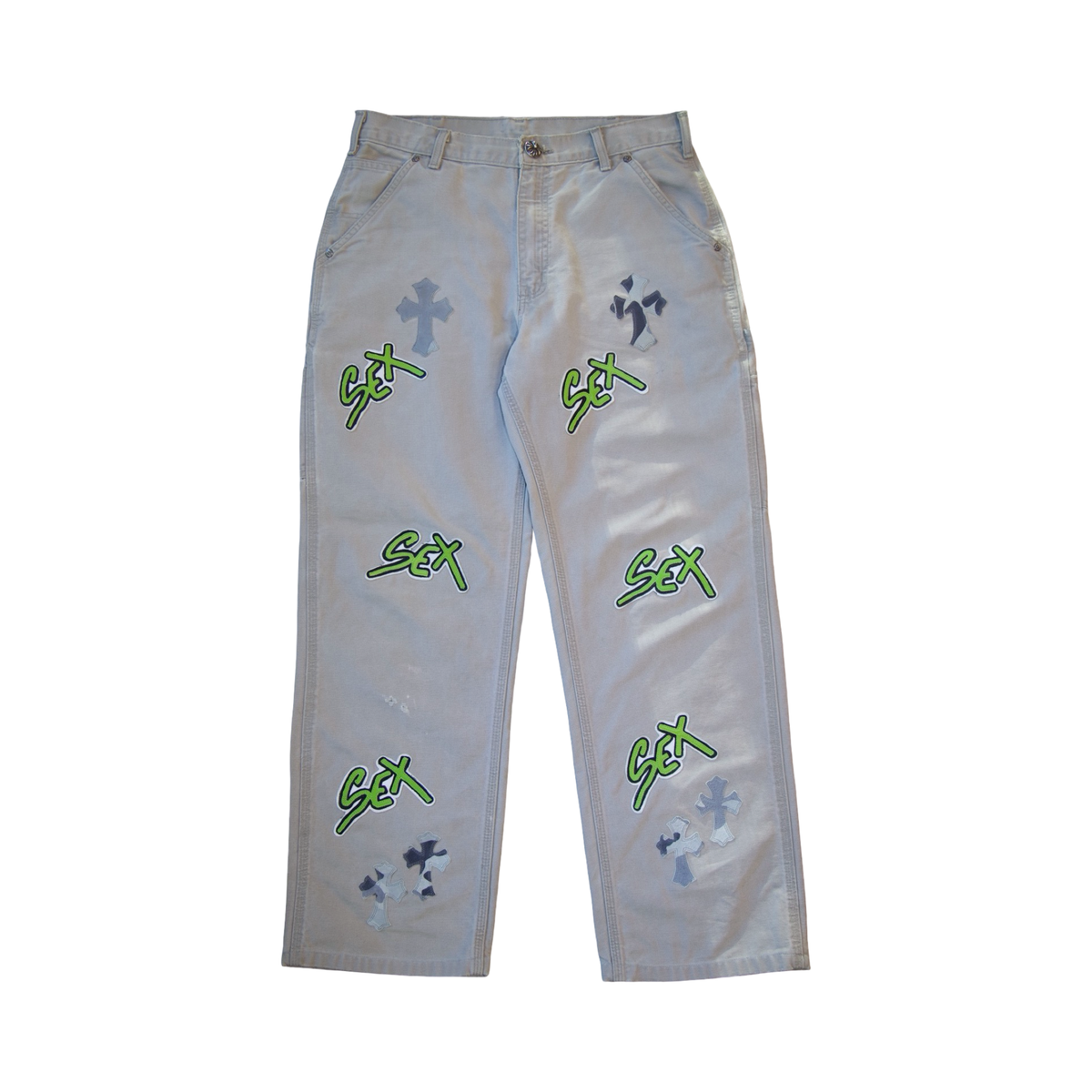 Chrome Hearts Carhartt Matty Boy Sex Records Camouflage Green Patch Light Wash