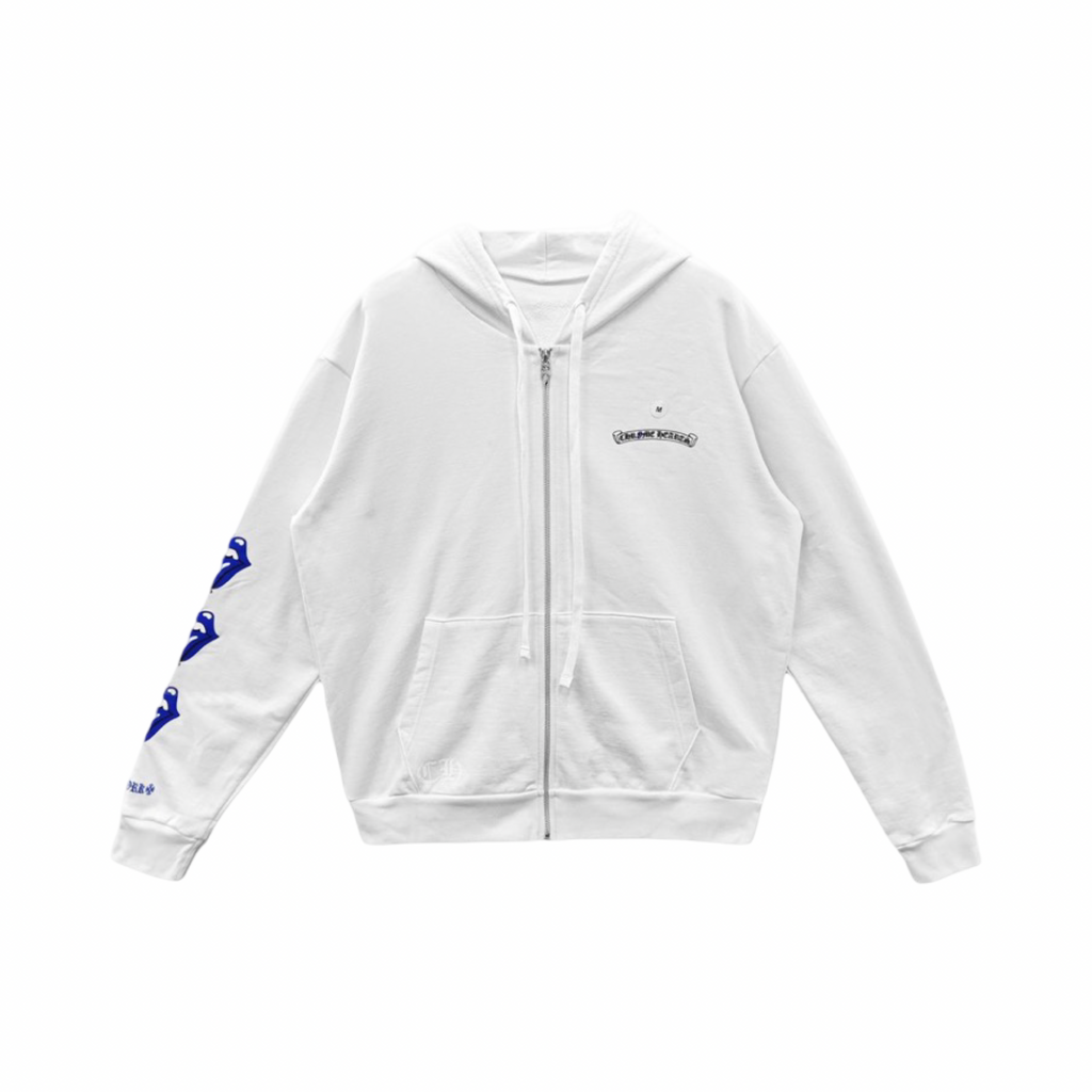 Chrome Hearts Rolling Stones Scroll Logo Zip Up White/Blue