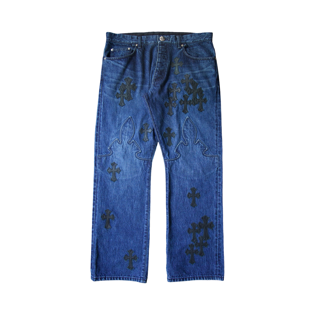 Chrome Hearts Levi's 501 Dark Wash Fleur Knee Patch Jeans
