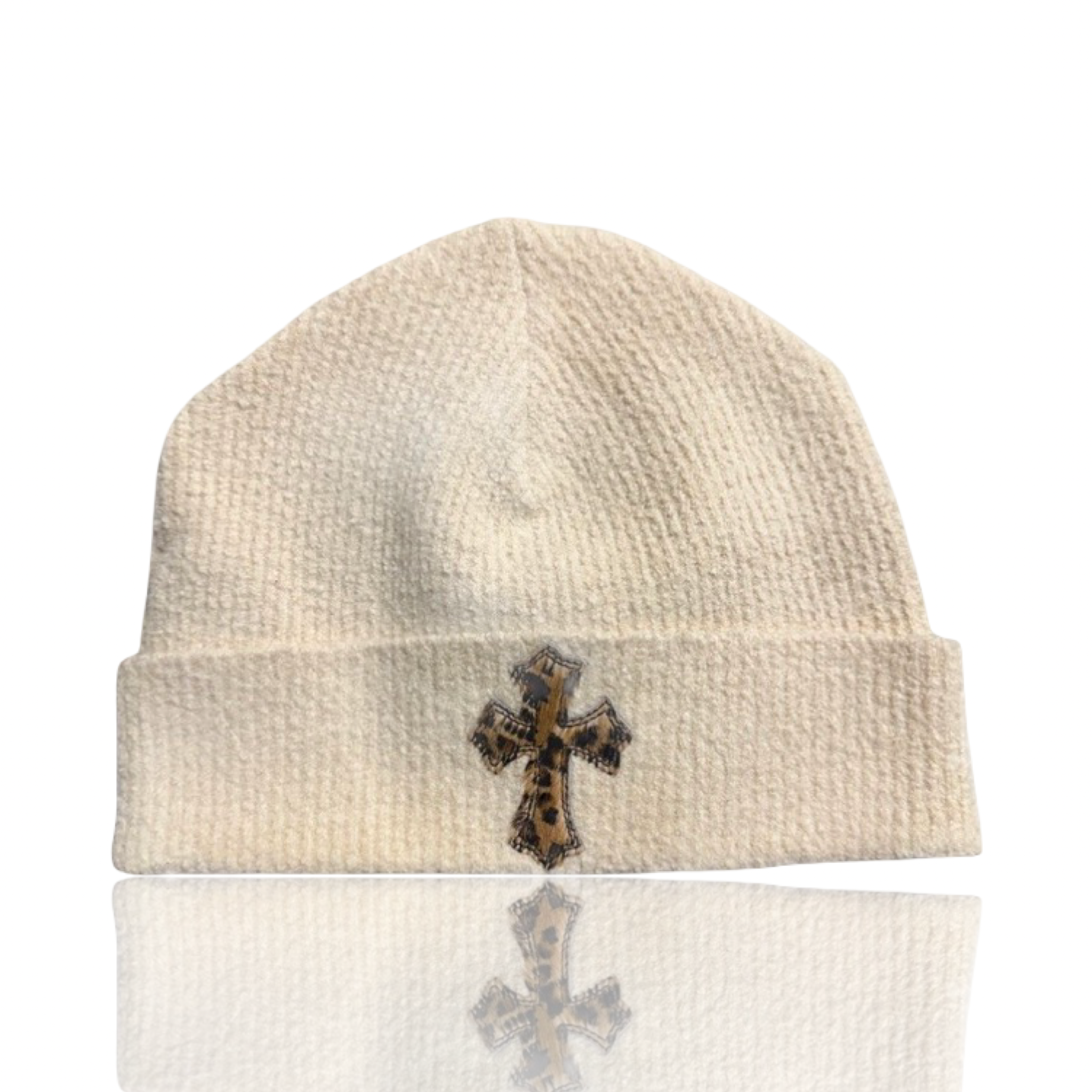 Chrome Hearts Cheetah Cross Pony Hair Beanie Tan