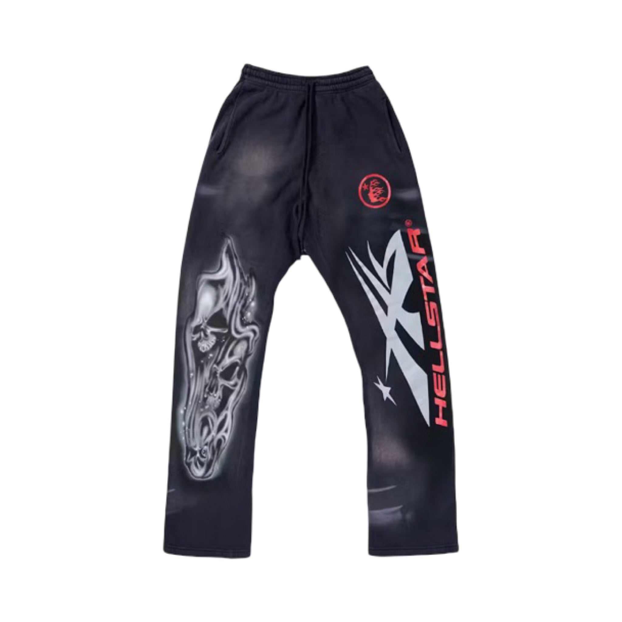 Hellstar Airbrushed Skull Flare Bottom Sweatpants Midnight Dye Black
