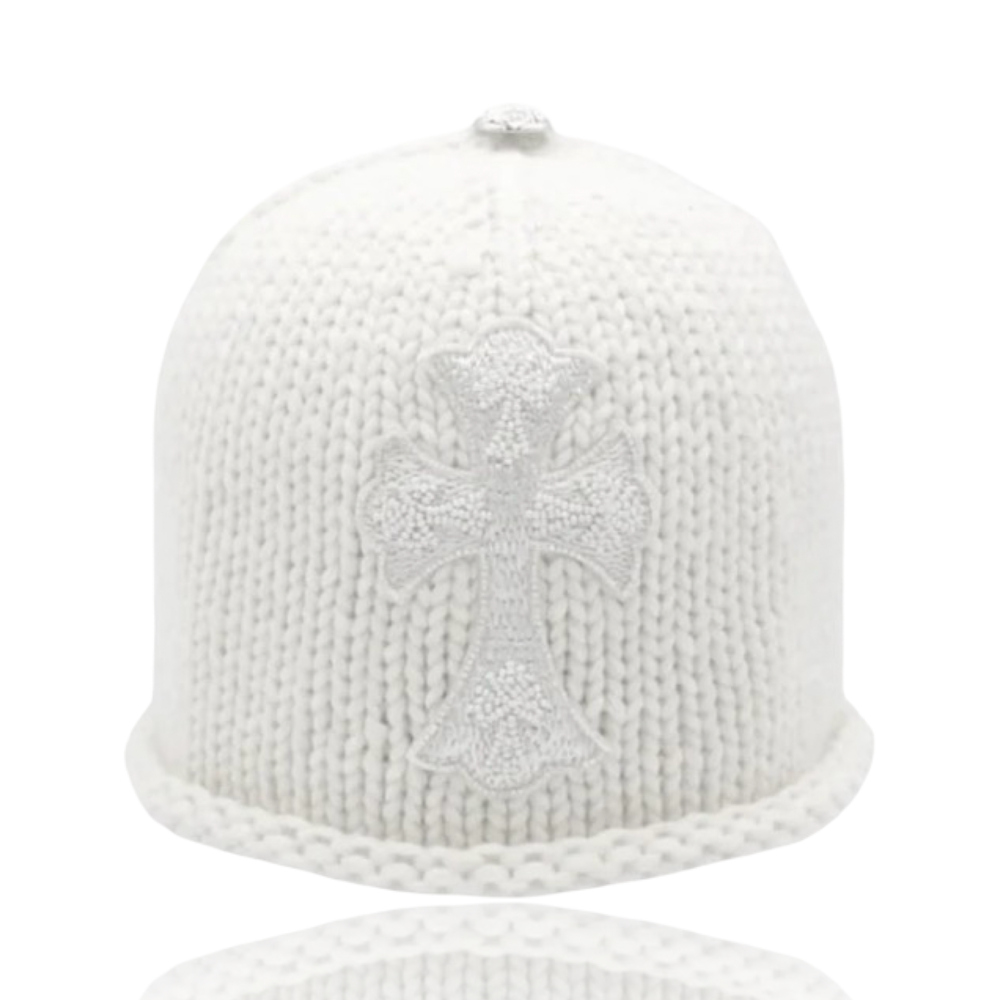 Chrome Hearts Cashmere Beaded Cross Patch Beanie White