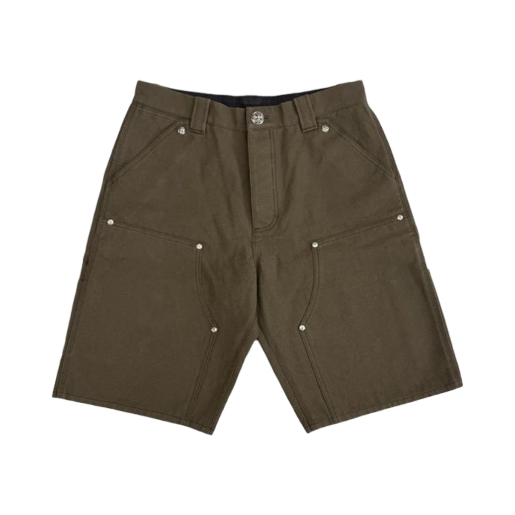 Chrome Hearts Double Knee Leather Cross Patch Shorts Brown