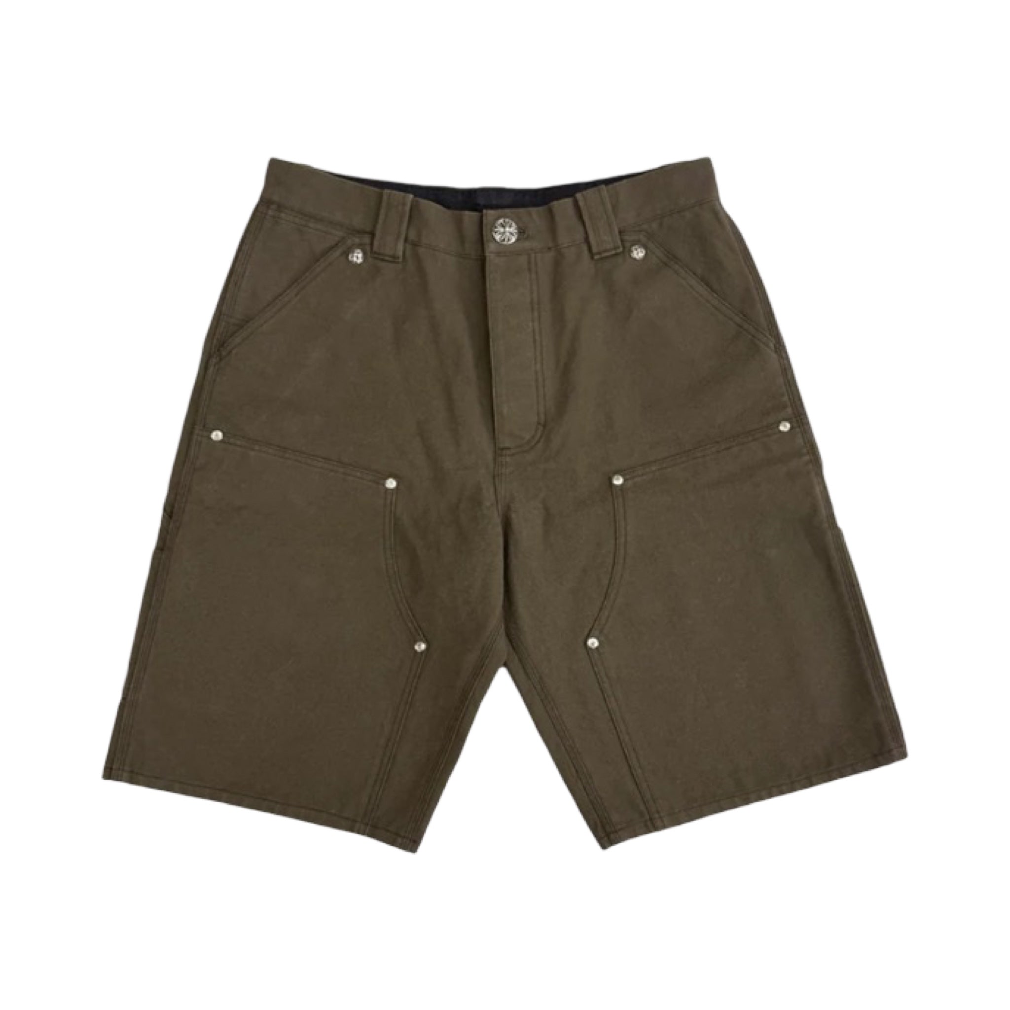 Chrome Hearts Double Knee Leather Cross Patch Shorts Brown