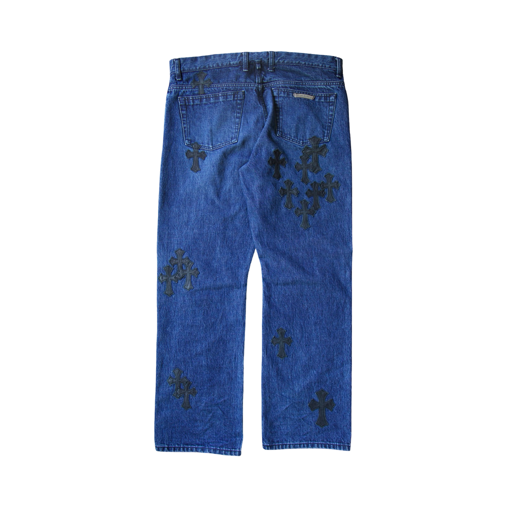 Chrome Hearts Levi's 501 Dark Wash Fleur Knee Patch Jeans