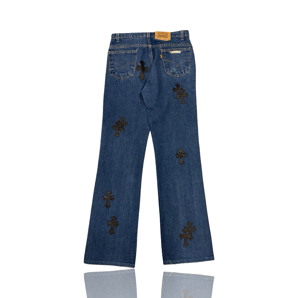 Chrome Hearts Levi's Blue Black Cross Patch Jeans