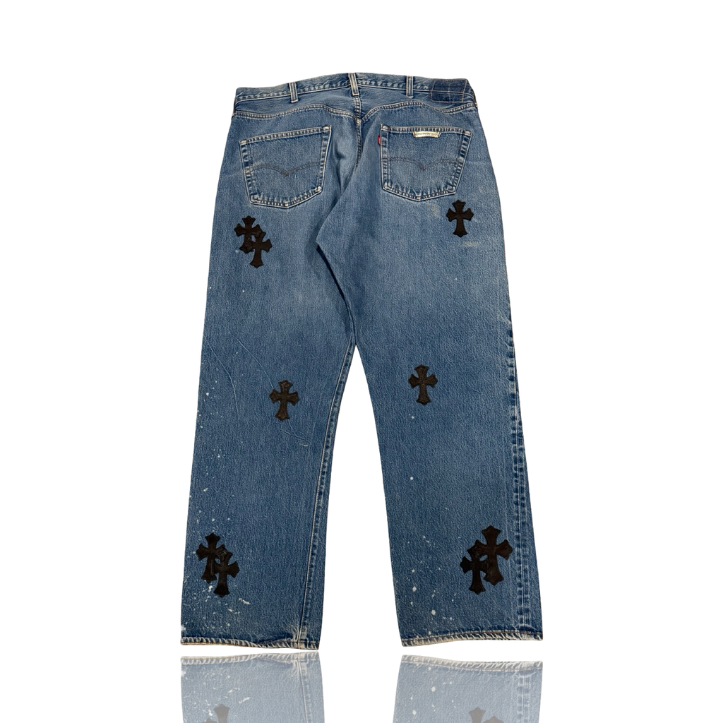 Chrome Hearts Levi’s Light Denim Black Cross Patch Jeans