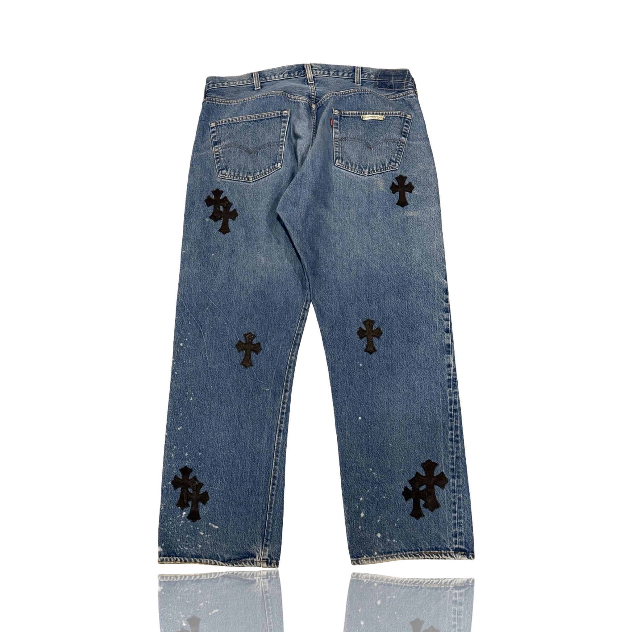 Chrome Hearts Levi’s Light Denim Black Cross Patch Jeans
