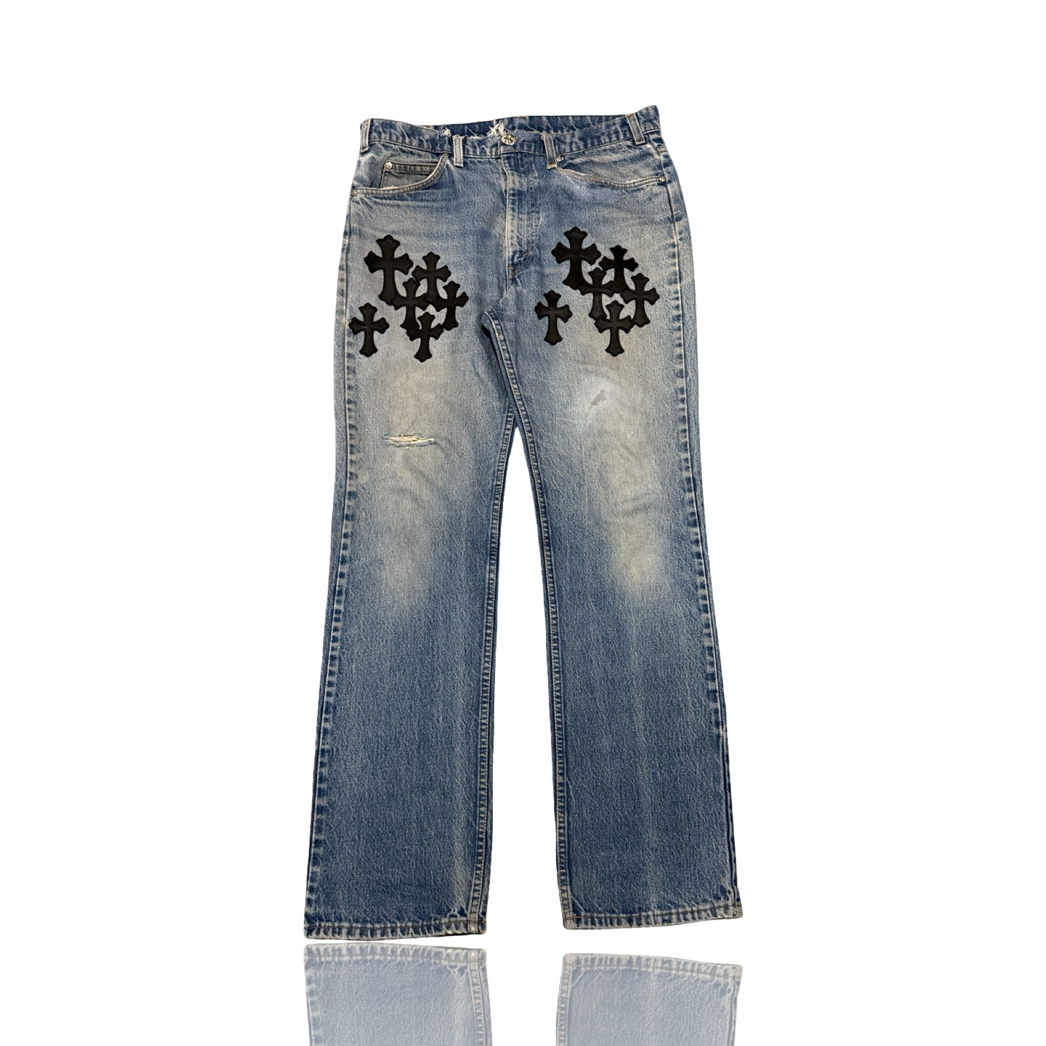 Chrome Hearts Levi's Light Blue Black Cross Patch Jeans