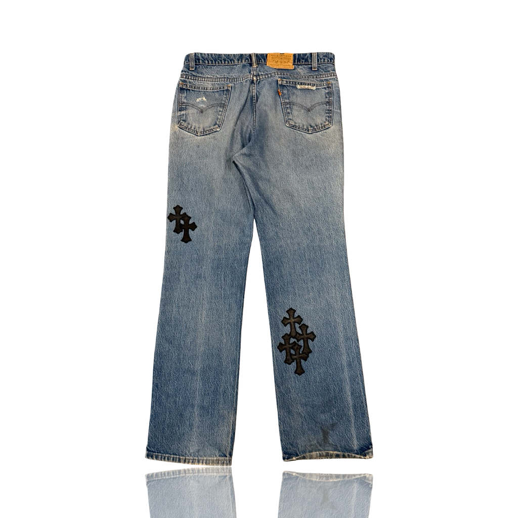Chrome Hearts Levi's Light Blue Black Cross Patch Jeans
