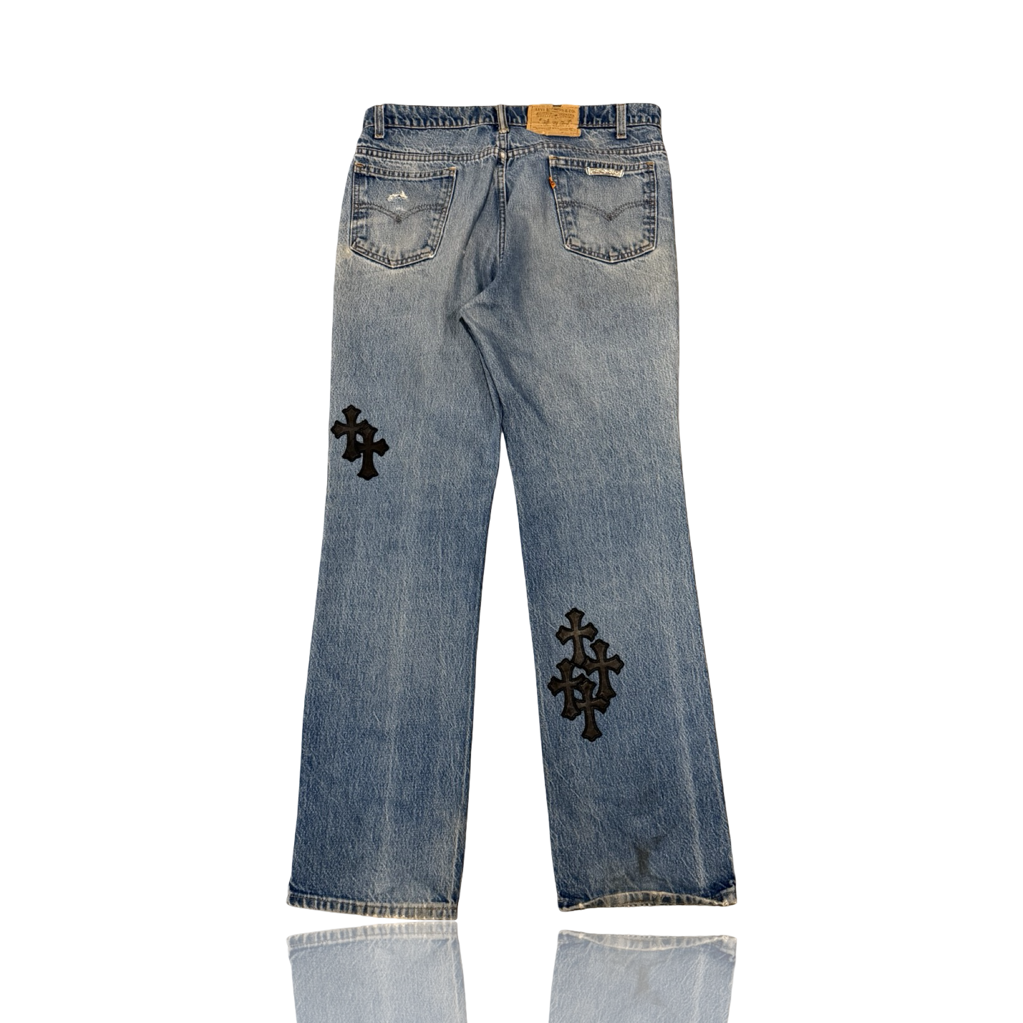 Chrome Hearts Levi's Light Blue Black Cross Patch Jeans