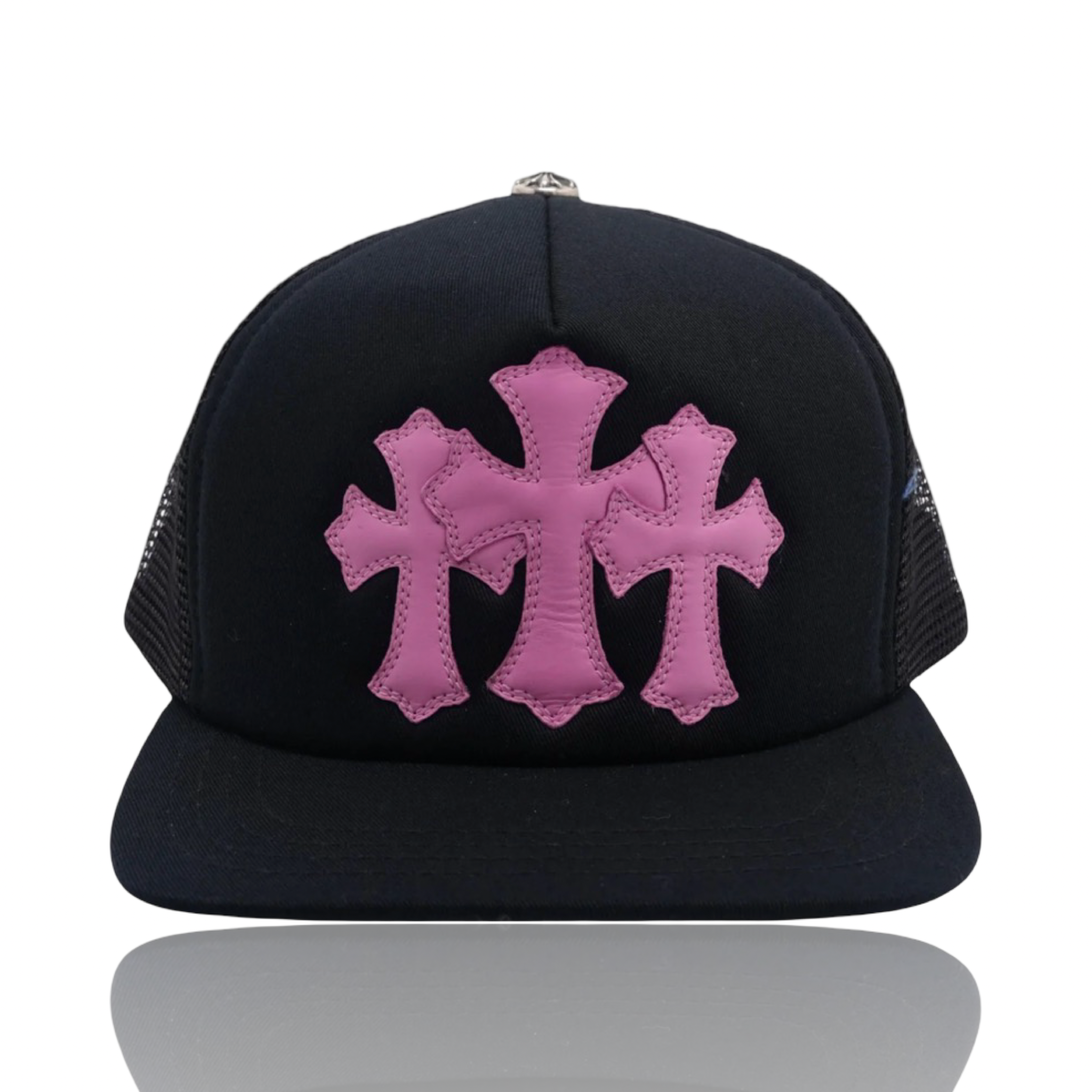 Chrome Hearts Pink Triple Cross Patch Trucker Black