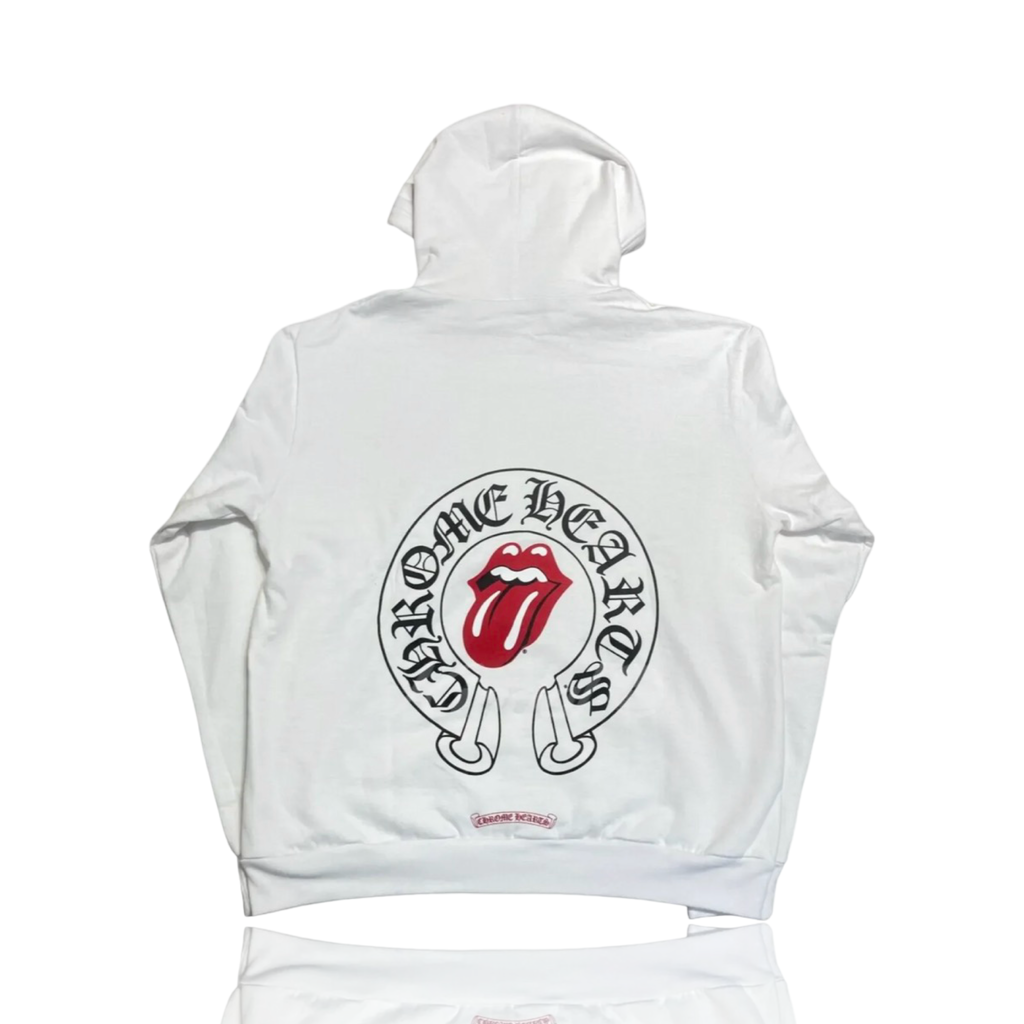 Chrome Hearts Rolling Stone Lips Hoodie White