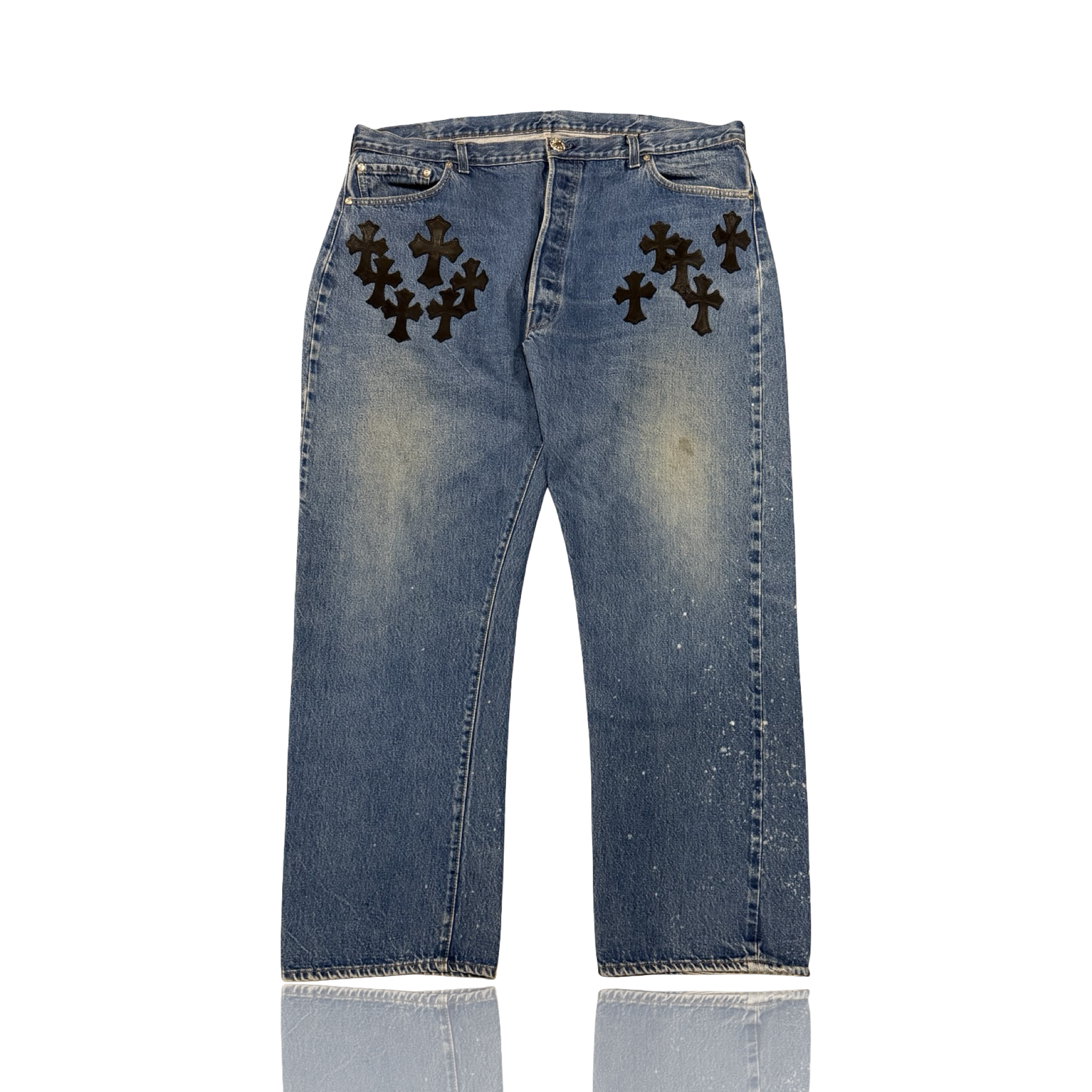 Chrome Hearts Levi’s Light Denim Black Cross Patch Jeans