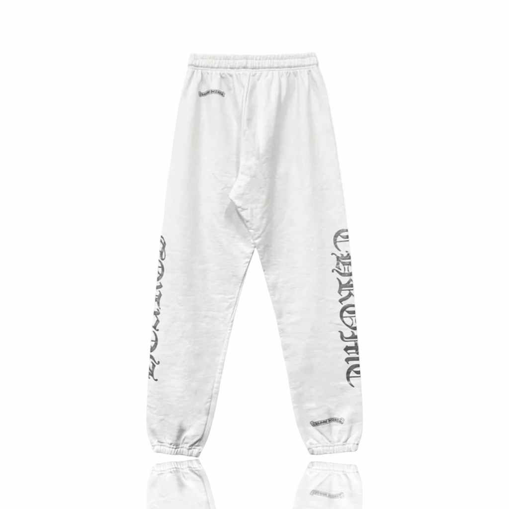 Chrome Hearts Silver Script CH Logo White Sweatpants