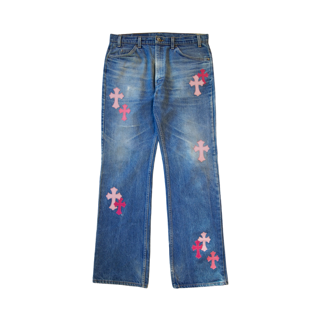 Chrome Hearts Levi's 517 Art Basel Pink Cross Light Wash Jeans