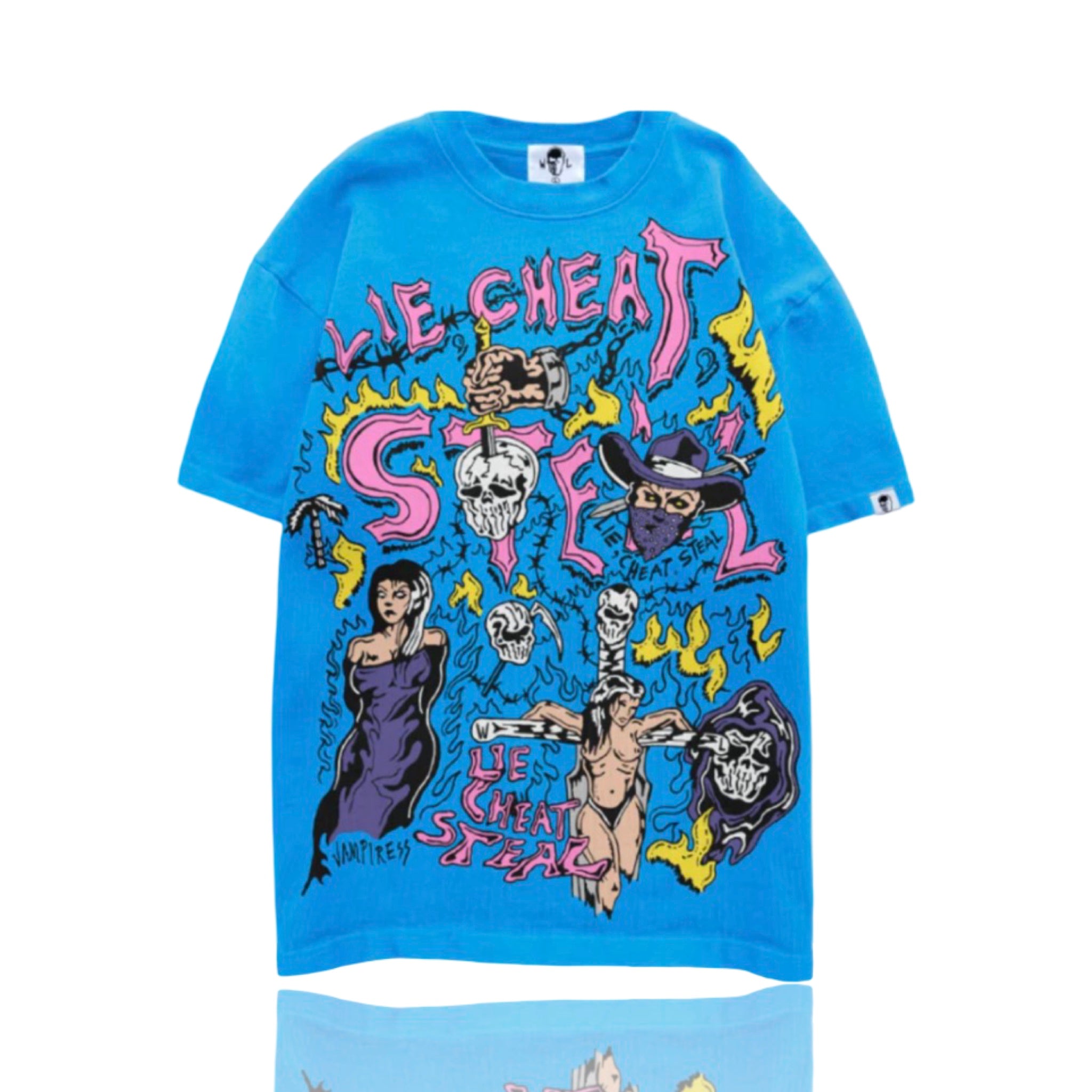 Warren Lotas Lie Cheat Steal Electric Blue Tee