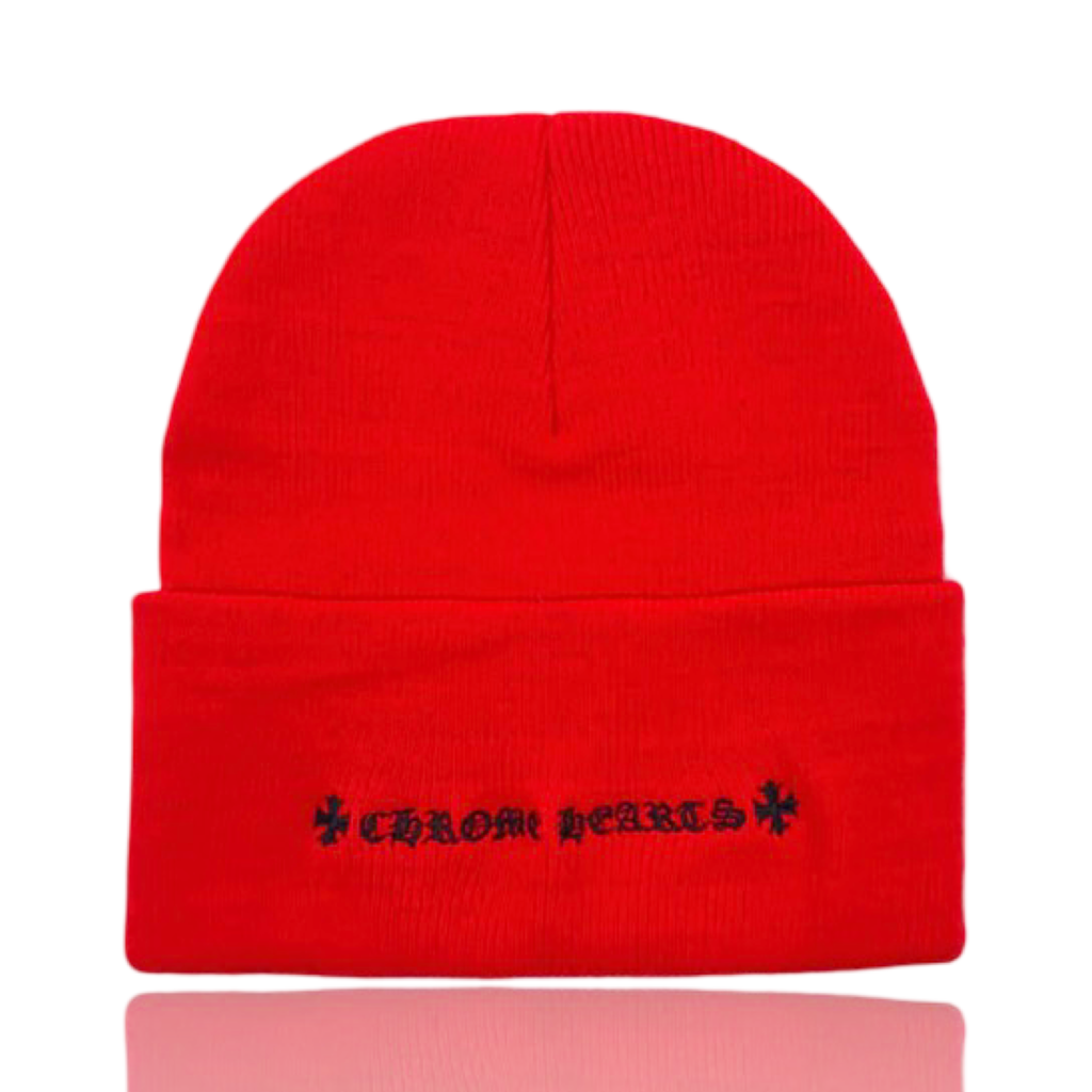 Chrome Hearts Rolling Stones Leather Patch Beanie Red