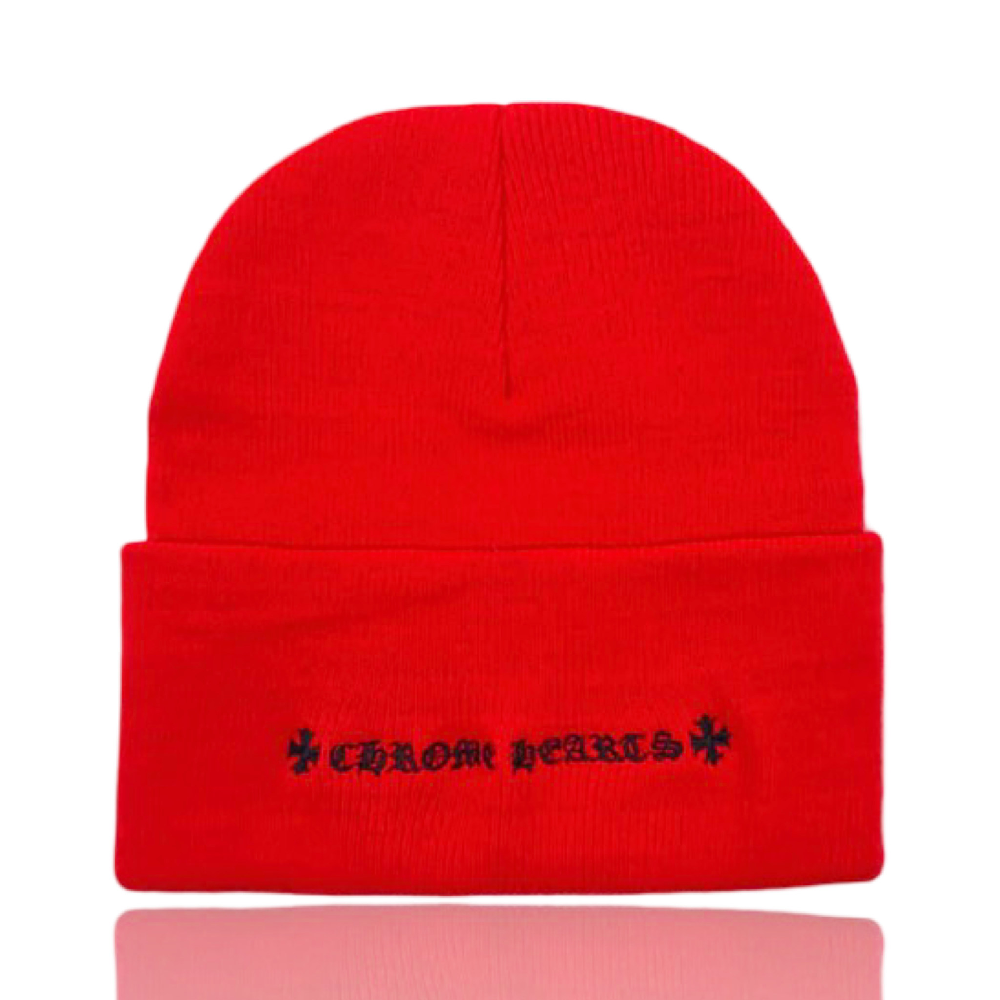 Chrome Hearts Rolling Stones Leather Patch Beanie Red
