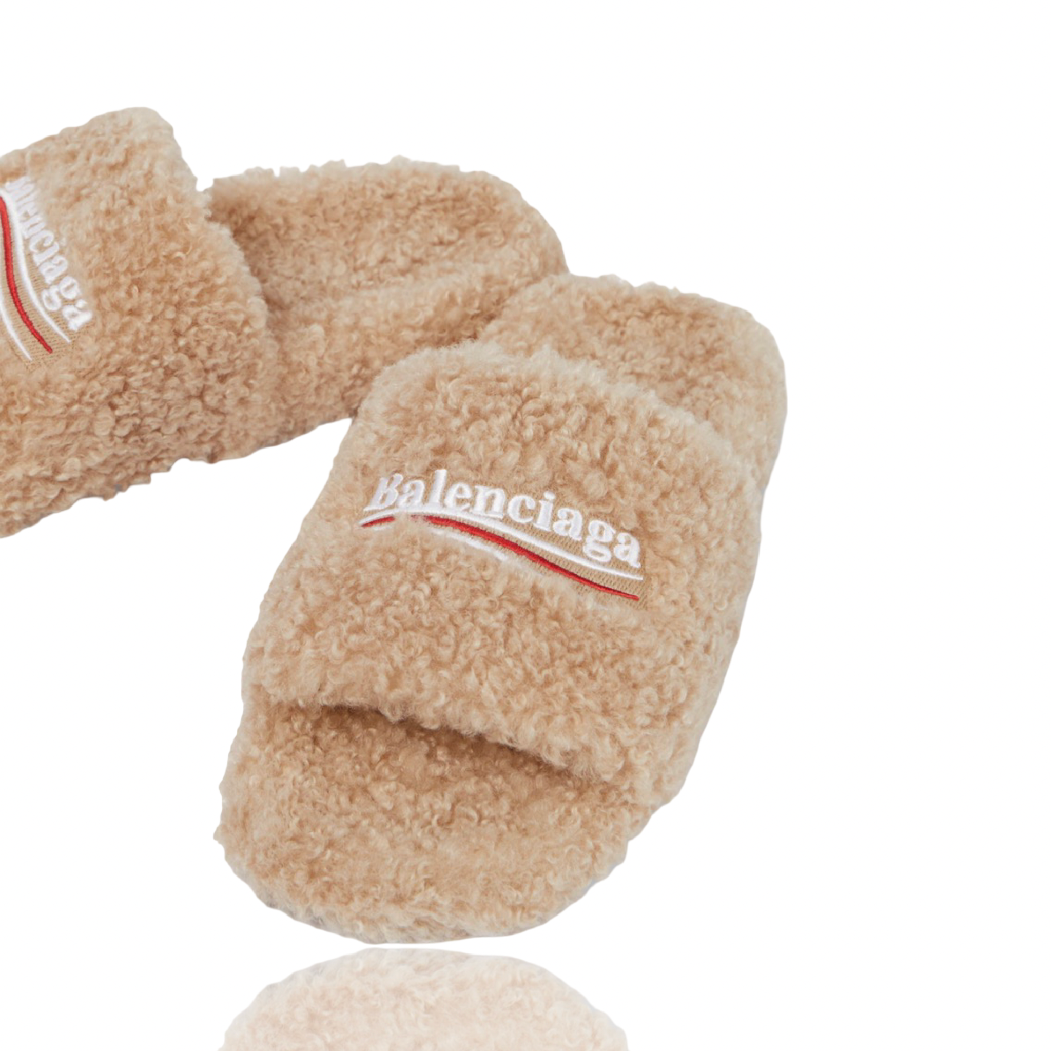 Balenciaga Faux Fur Slide Sandals Beige
