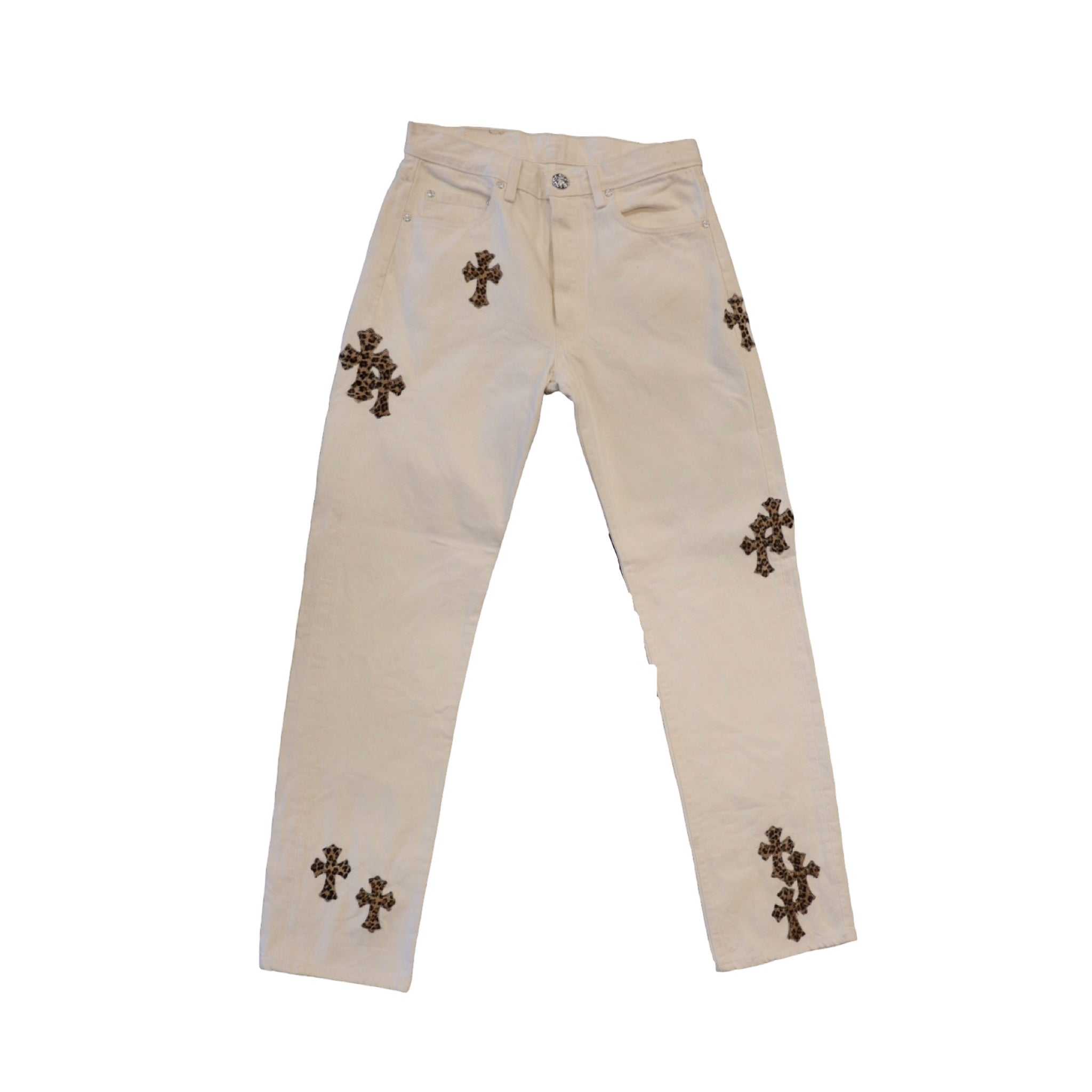 Chrome Hearts '19 Cheetah Patch White Jeans