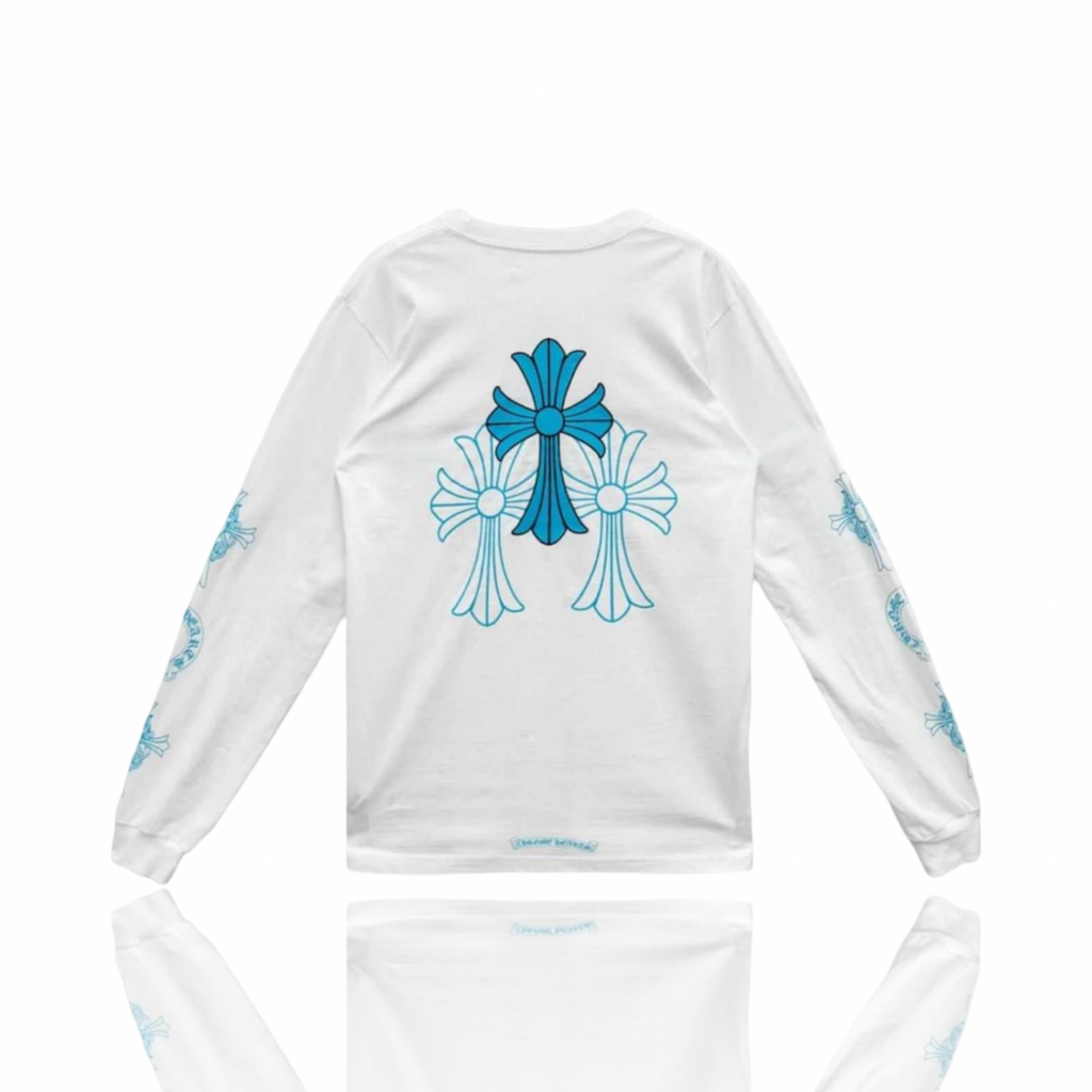 Chrome Hearts Triple Blue Cross Multi Logo Longsleeve White