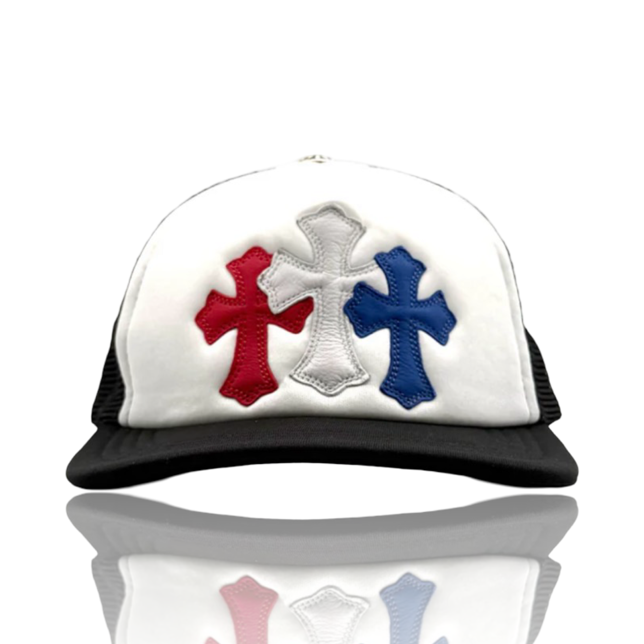 Chrome Hearts Leather Triple Cross Trucker Red/White/Blue