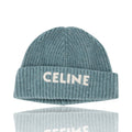 Celine Logo Cashmere Knit Beanie Aqua Blue