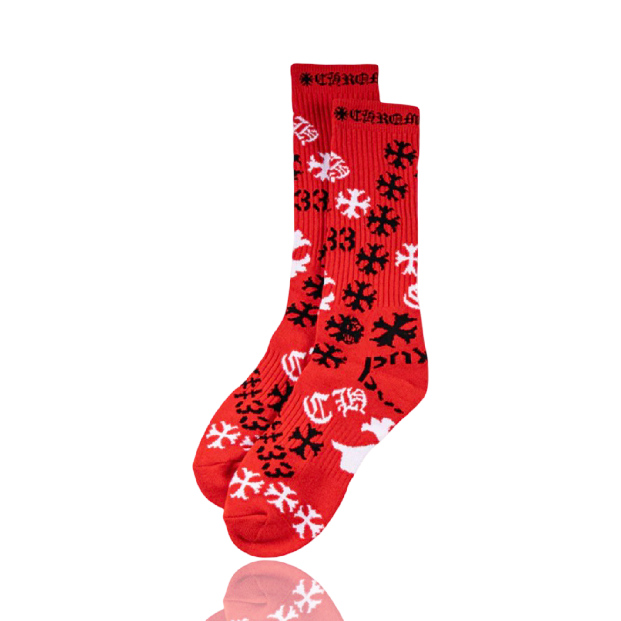 Chrome Hearts Stencil Red Socks
