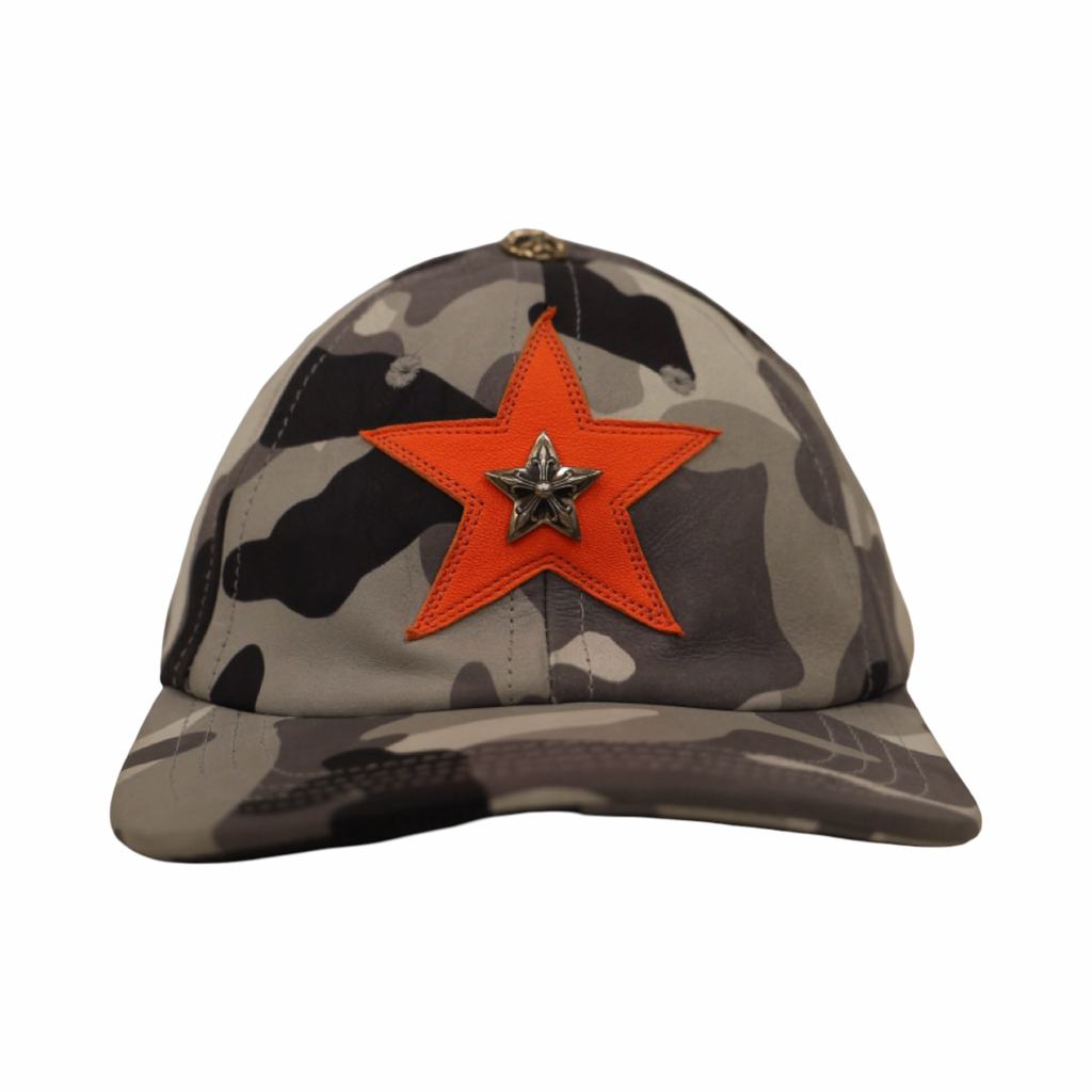 Chrome Hearts Orange Leather Star Patch Snow Camo Gunslinger Hat
