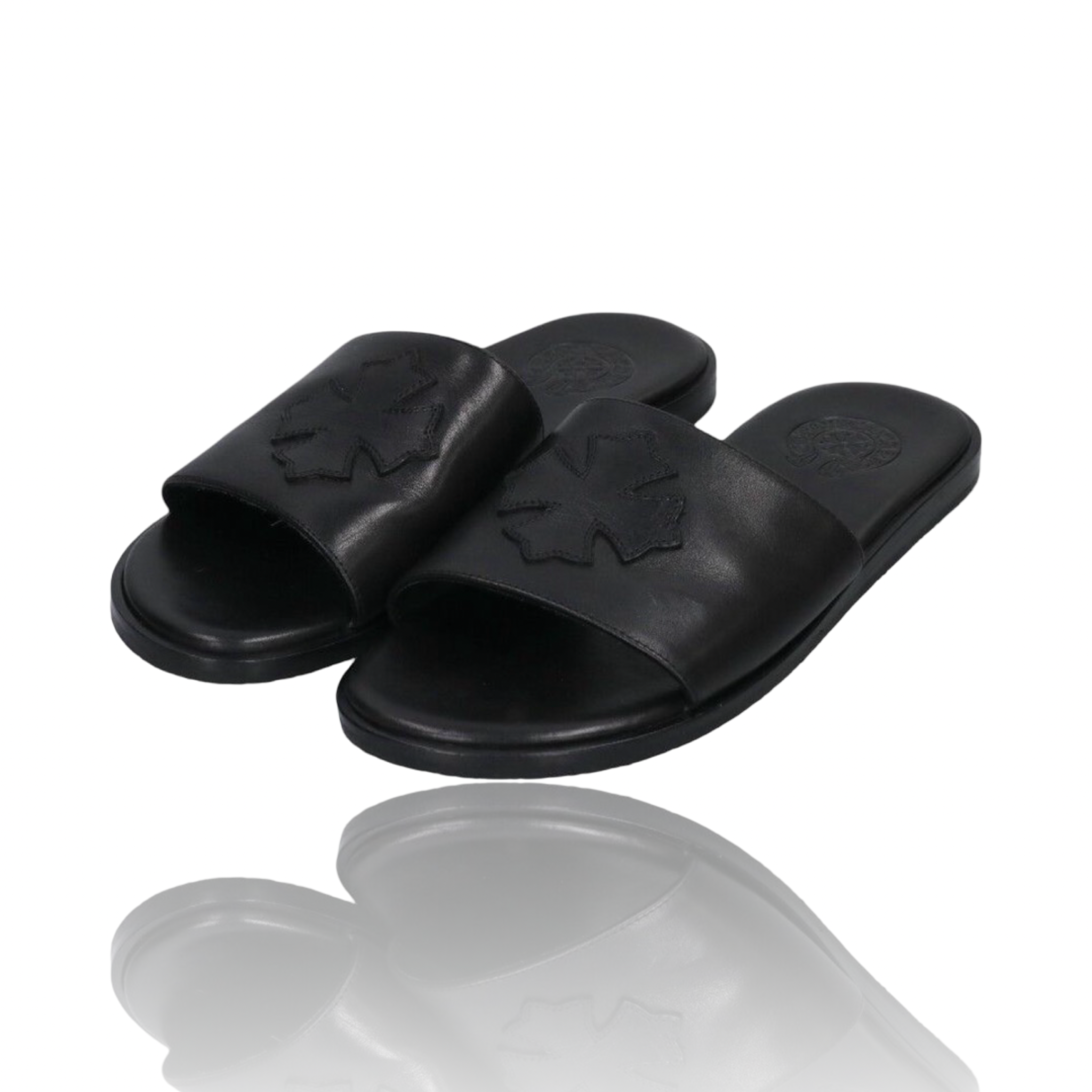 Chrome Hearts Ch Plus Patch Black Leather Slipper