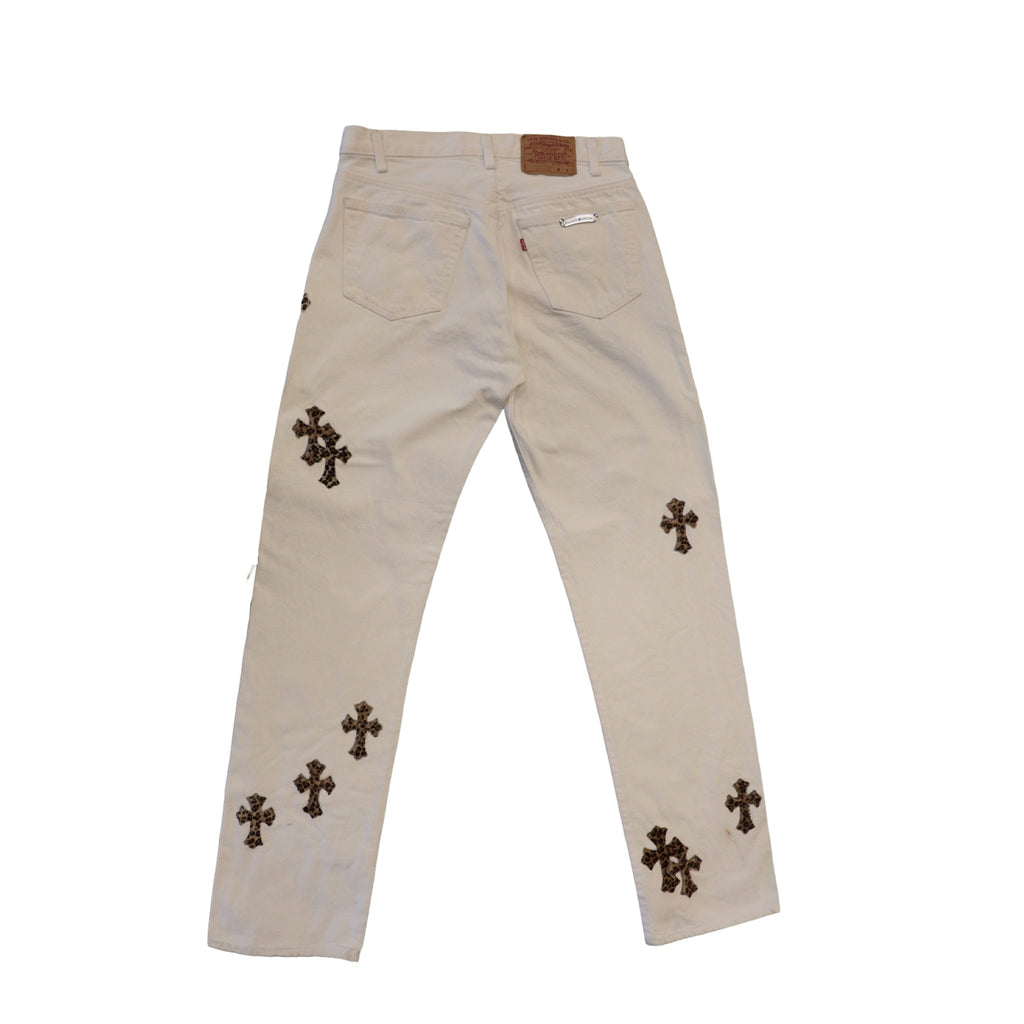Chrome Hearts '19 Cheetah Patch White Jeans
