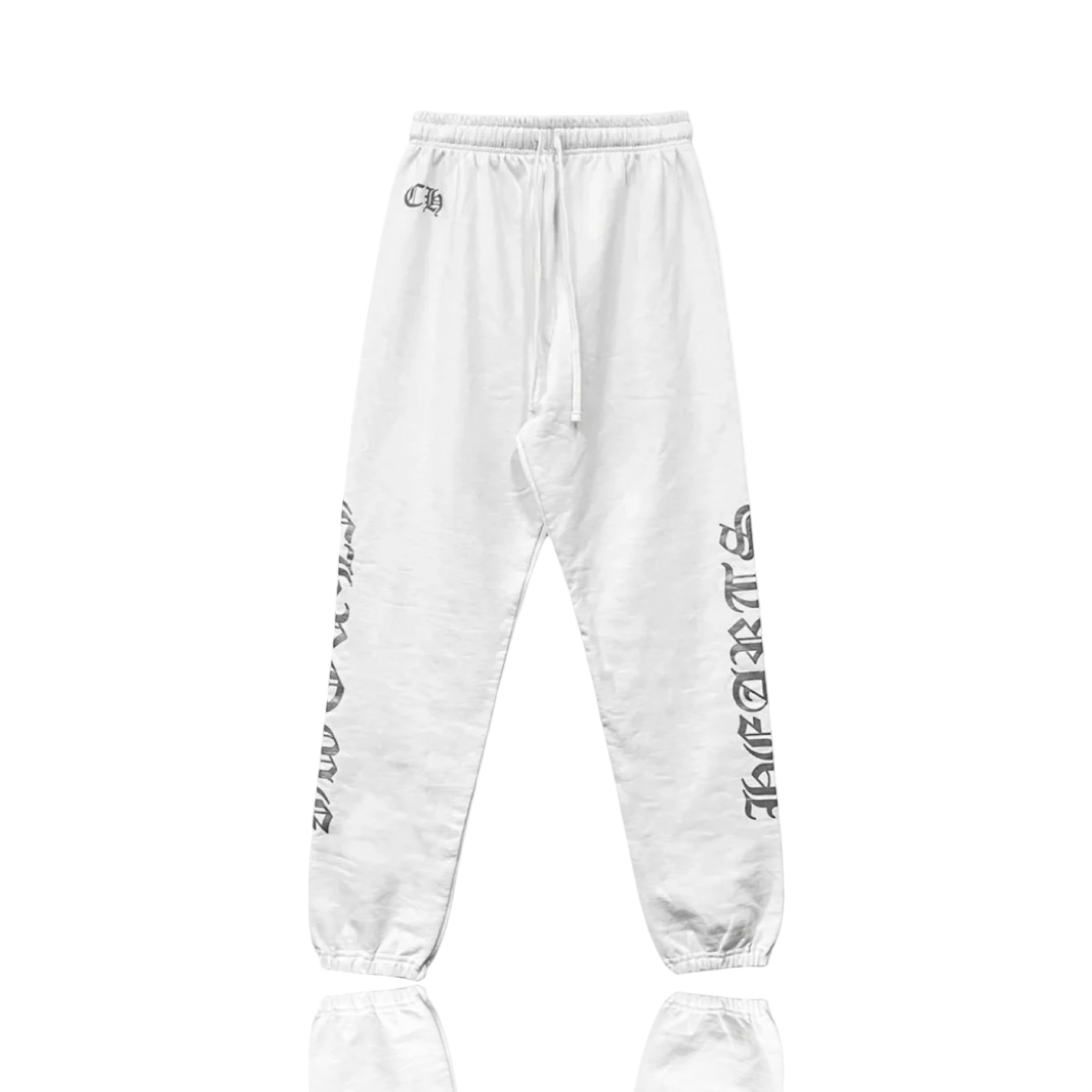 Chrome Hearts Silver Script CH Logo White Sweatpants