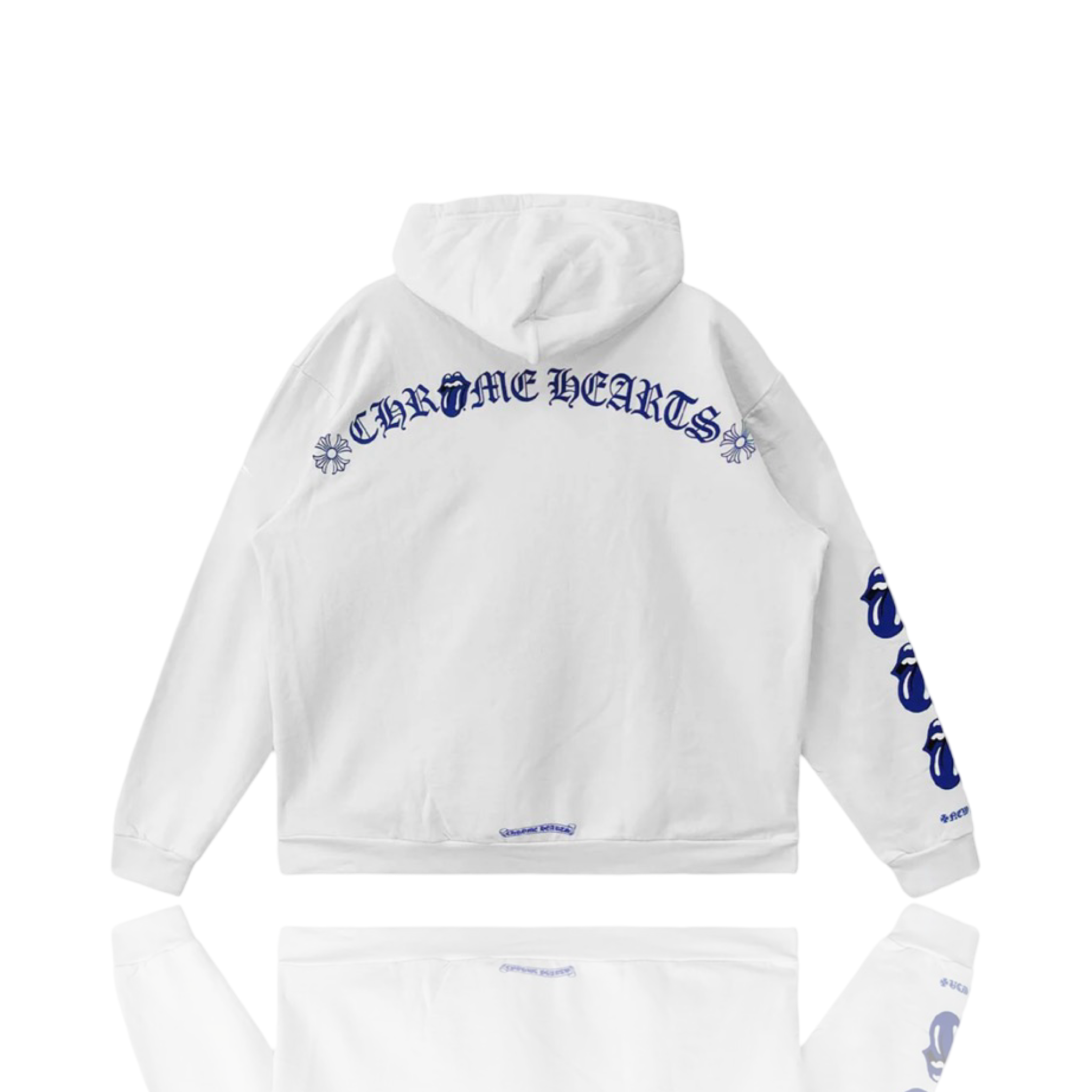 Chrome Hearts White Blue Rolling Stones Scroll Logo Hoodie