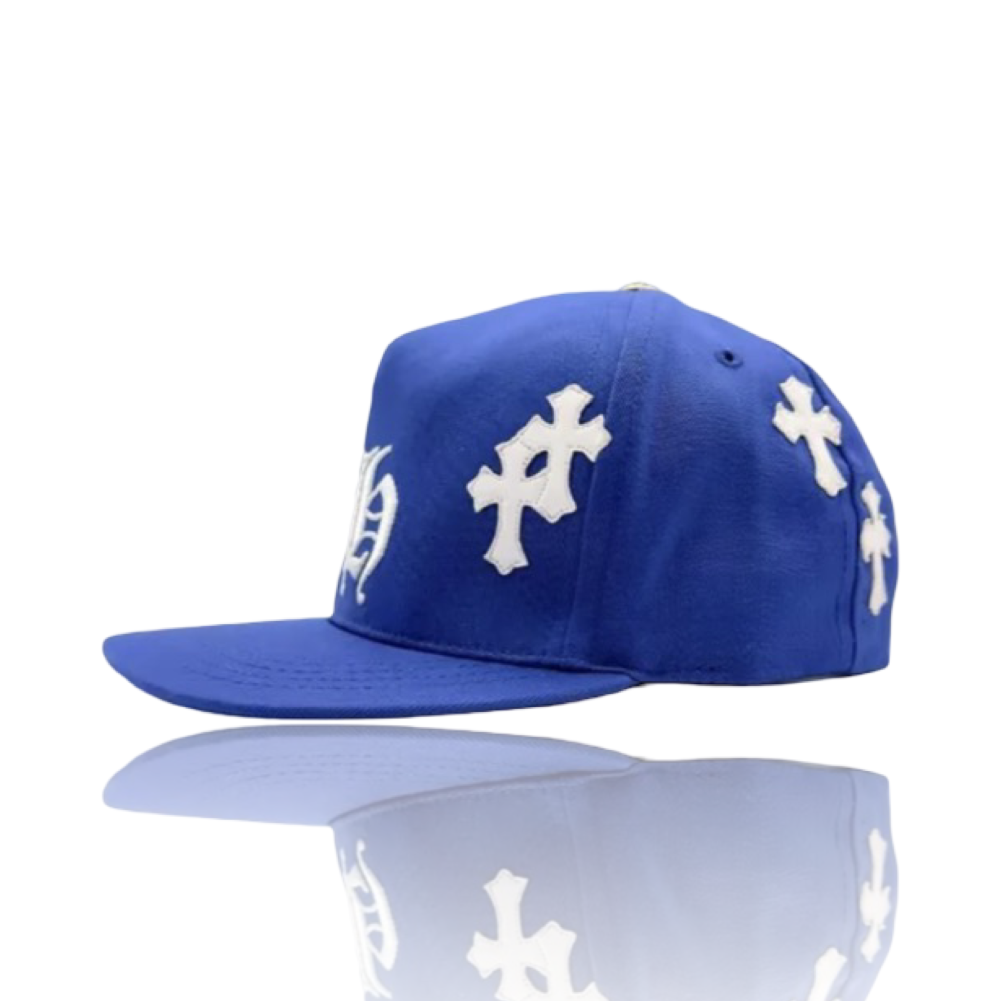 Chrome Hearts Leather Cross Embroidered CH Logo Baseball Hat Blue/White
