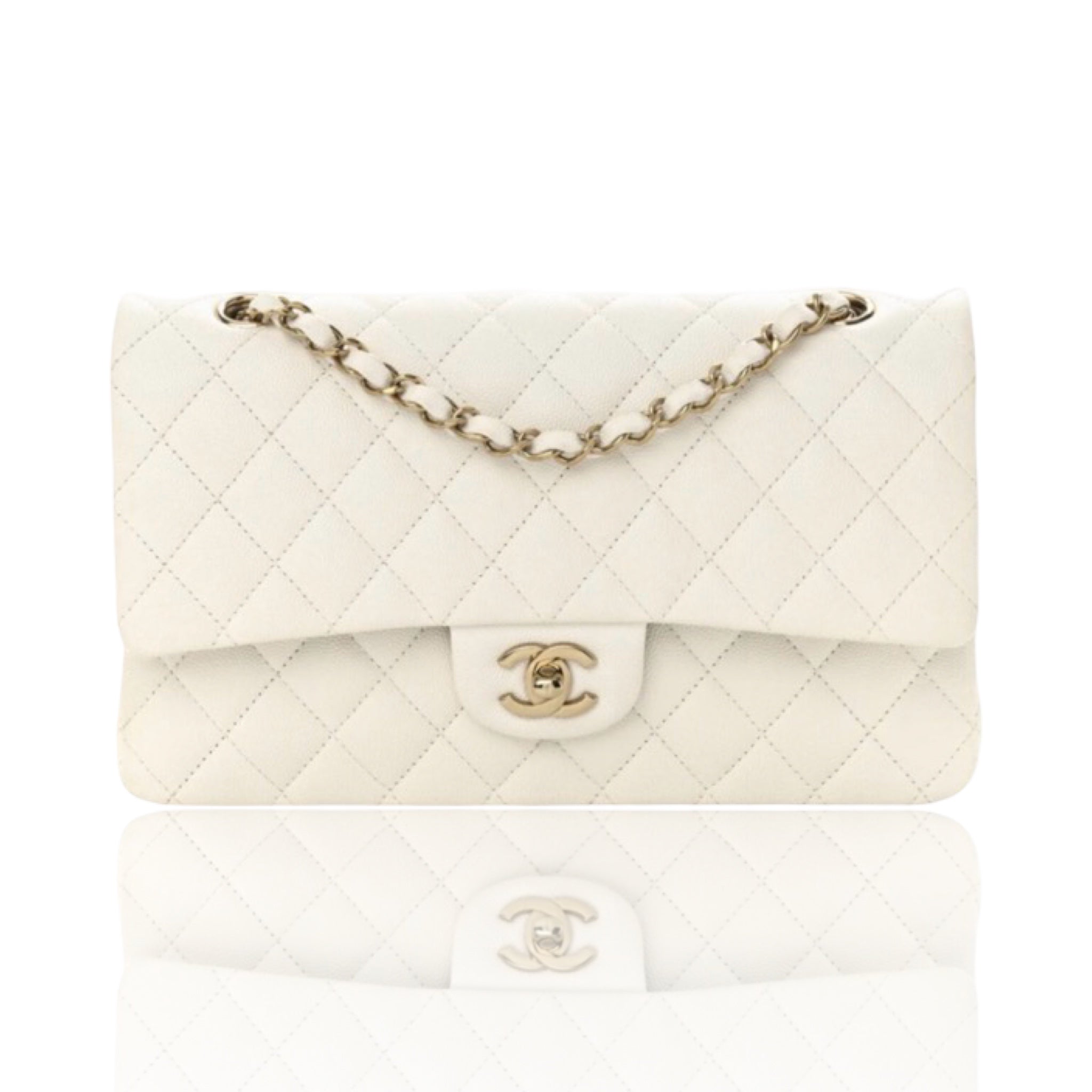 Chanel White Caviar Medium Classic Flap