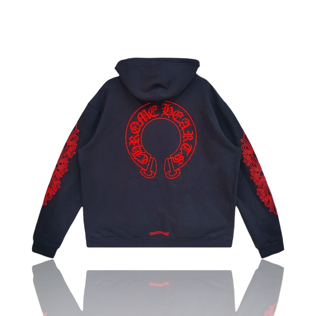Chrome Hearts Floral Horseshoe Logo Navy/Red Hoodie