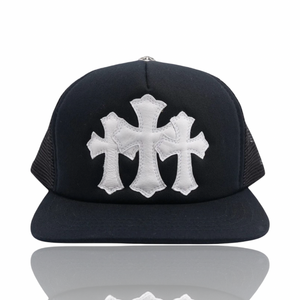 Chrome Hearts Leather Triple Cross Trucker Black/White