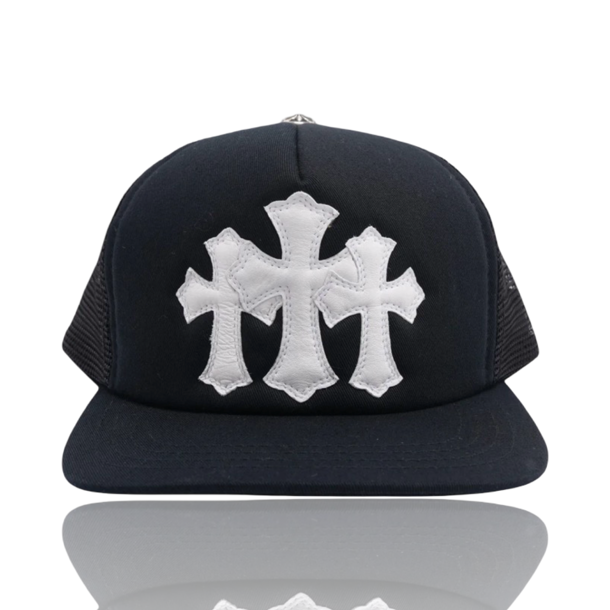 Chrome Hearts Leather Triple Cross Trucker Black/White