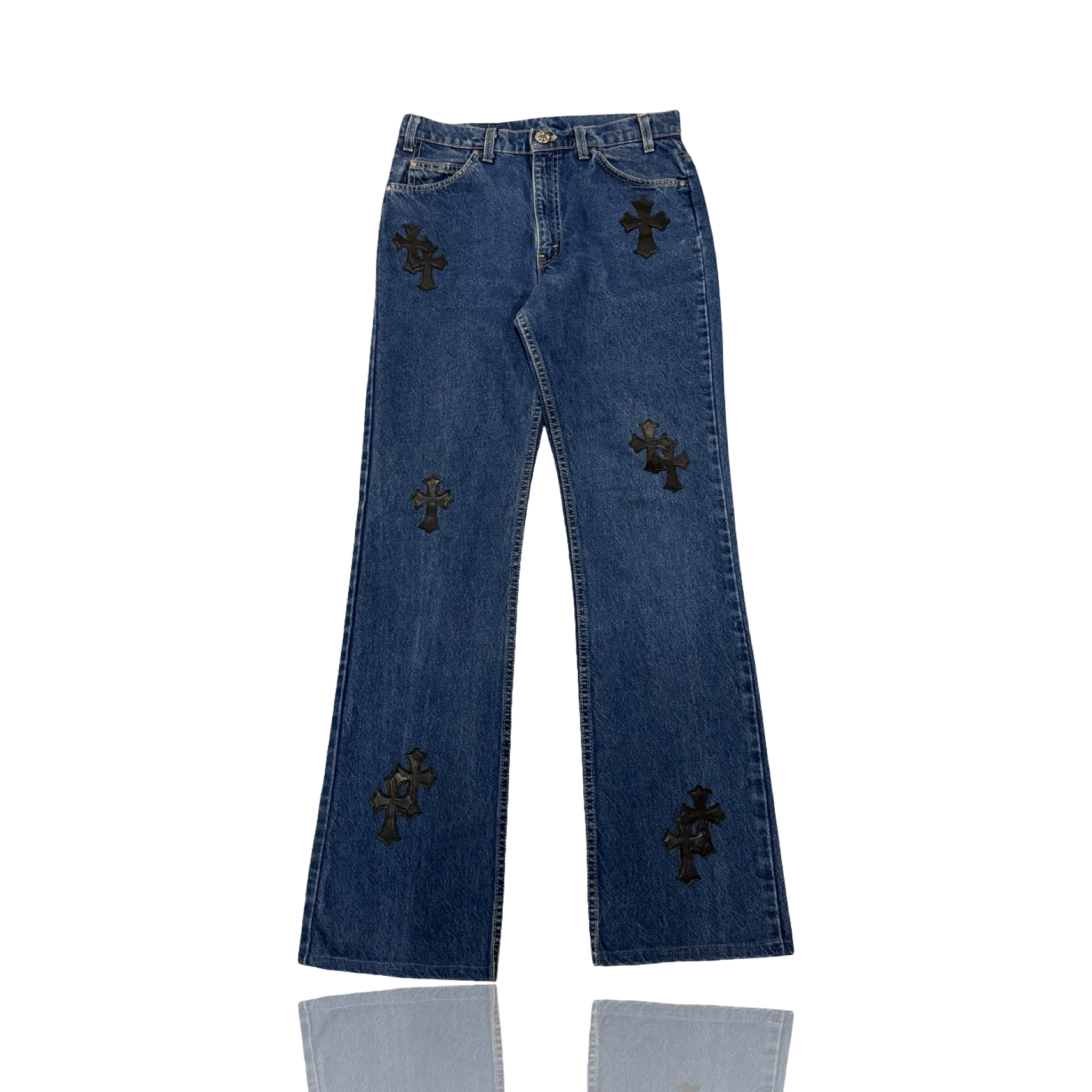Chrome Hearts Levi's Blue Black Cross Patch Jeans