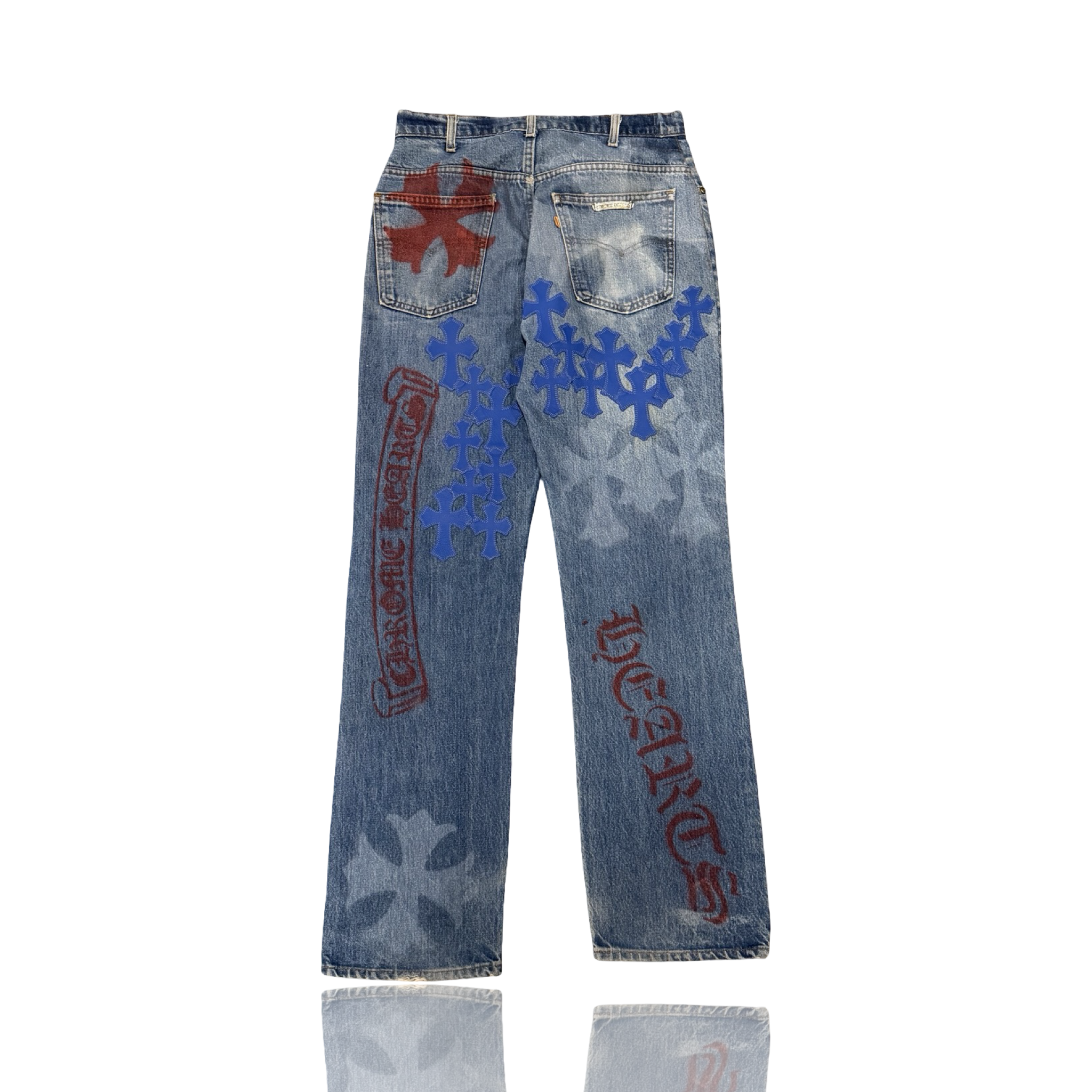 Chrome Hearts Blue Cross Patch Stencil Jeans